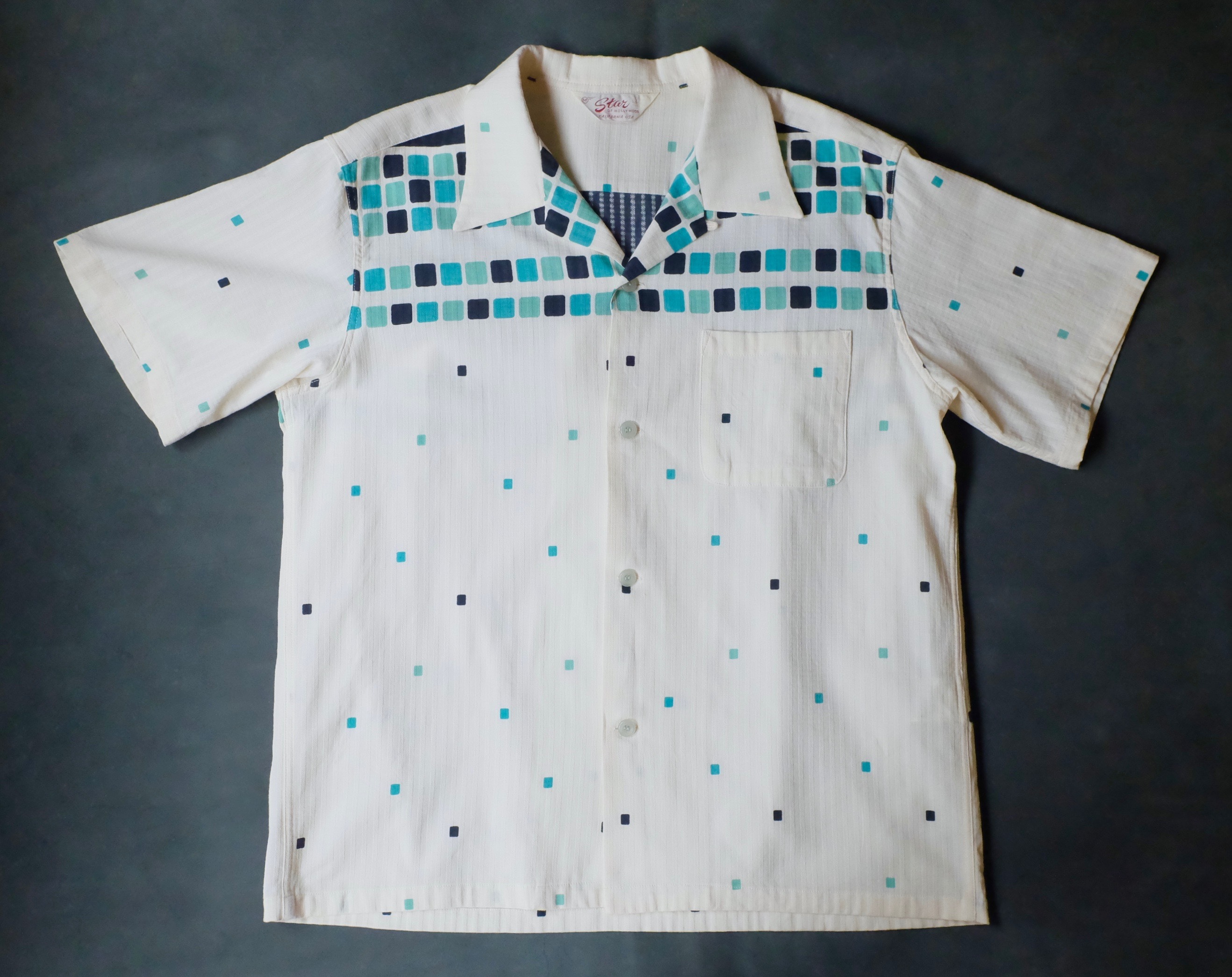 STAR OF HOLLYWOOD DOBBY COTTON OPEN SHIRT “SQUARE” / Green