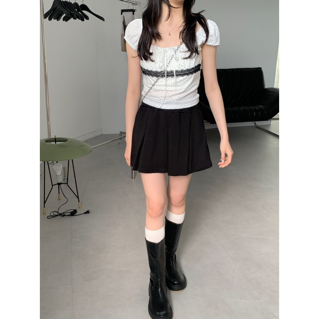 現貨【imfine】精緻女孩的點點蕾絲綁帶上衣 #9966
