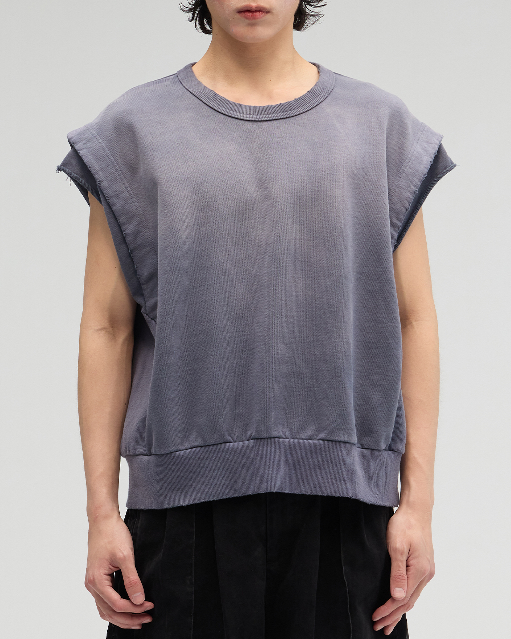 Vacant｜ES0178 - Washed No-Sleeve Sweatshirt (Navy)
