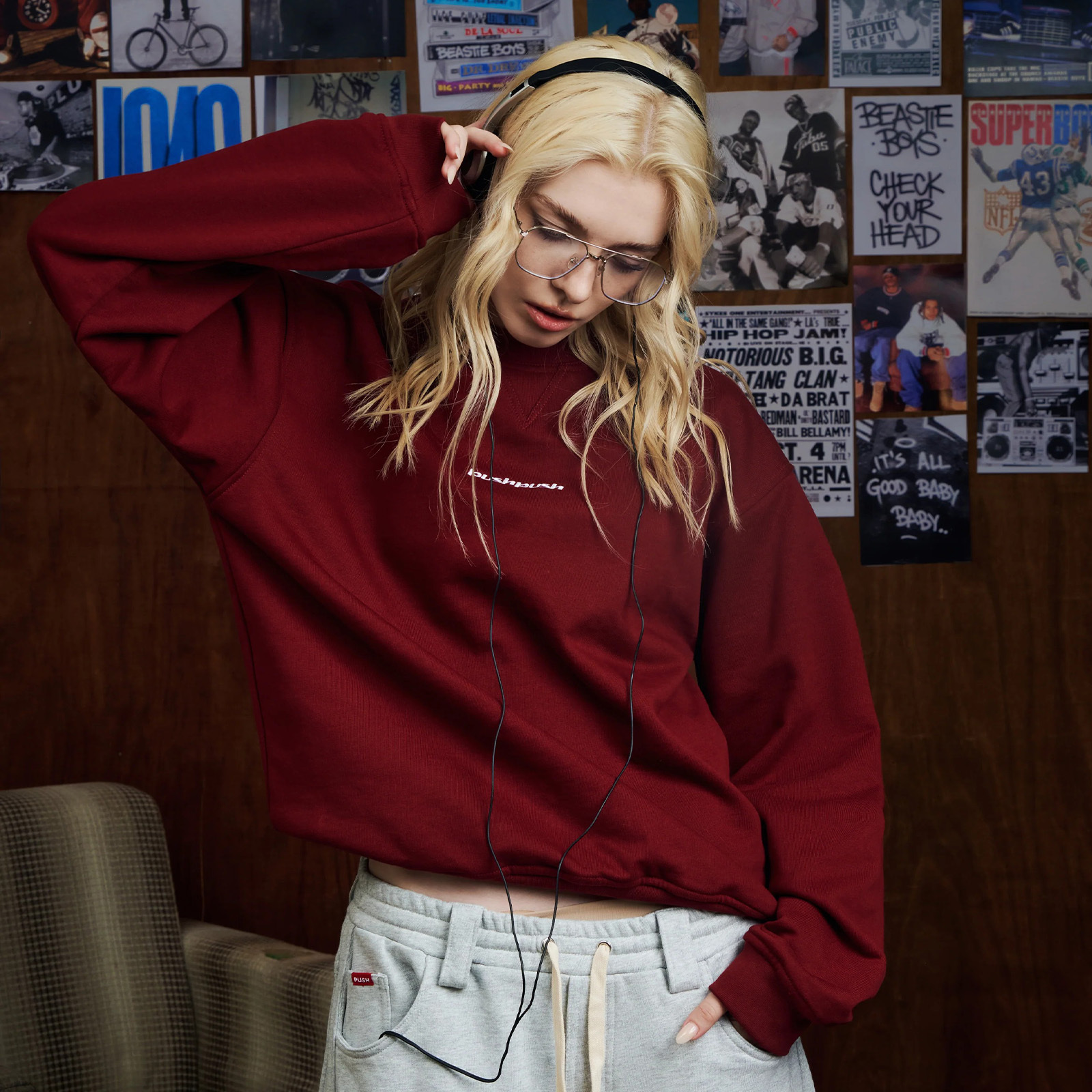 PUSH PUSH PP CORE CREWNECK 刺繡 LOGO 大學Tee 長袖 衛衣