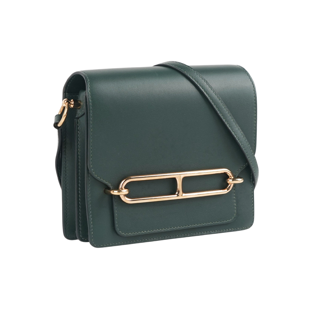 【Hermès】Roulis 18 金釦 豬鼻斜背包(墨綠色)