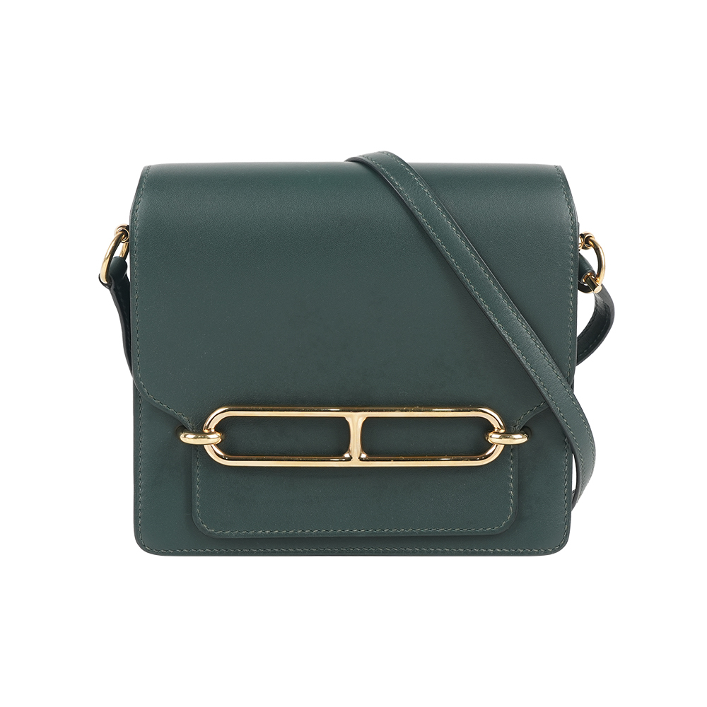 【Hermès】Roulis 18 金釦 豬鼻斜背包(墨綠色)