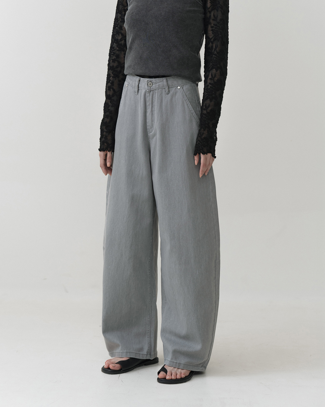 Casual Washed Cocoon Twill Trousers - Gray S/M/L【04102058】in stock+pre-order