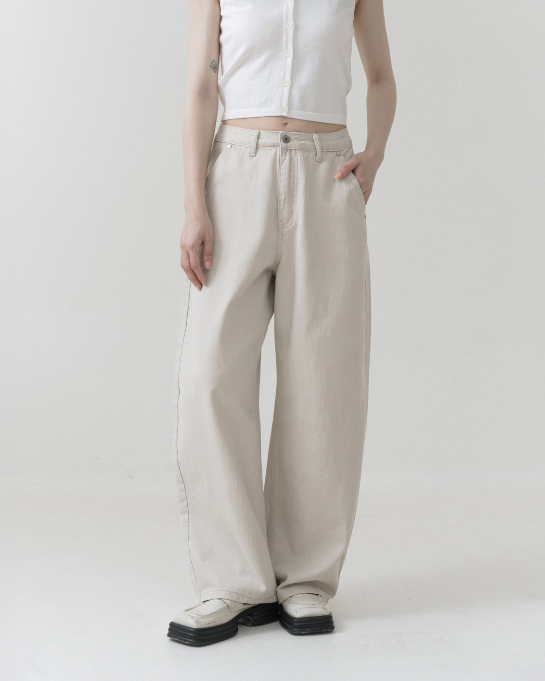 Casual Washed Cocoon Twill Trousers - Apricot S/M/L【04102059】in stock+pre-order