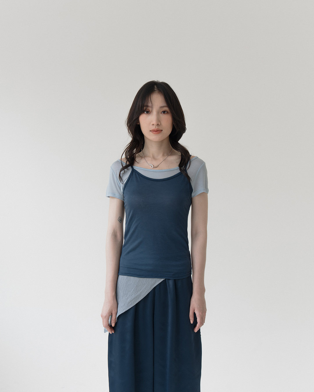 Two-piece color-blocked sheer vest top - blue【01140085】in stock+pre-order