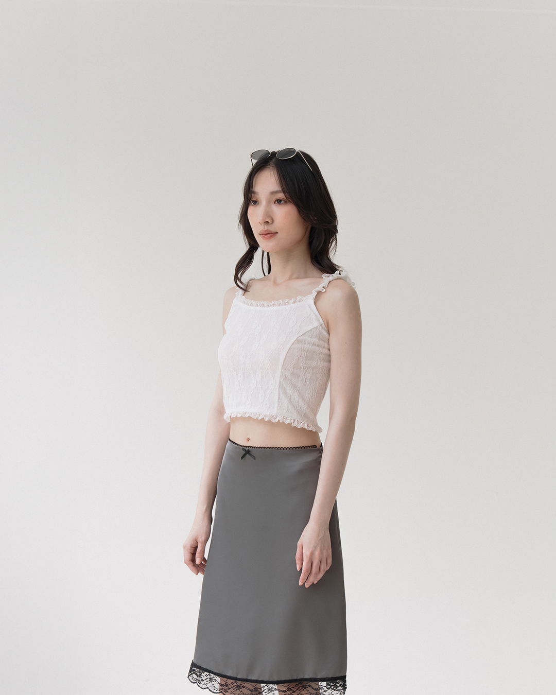 Lace ruffled cropped vest top - white【01099673】in stock+pre-order