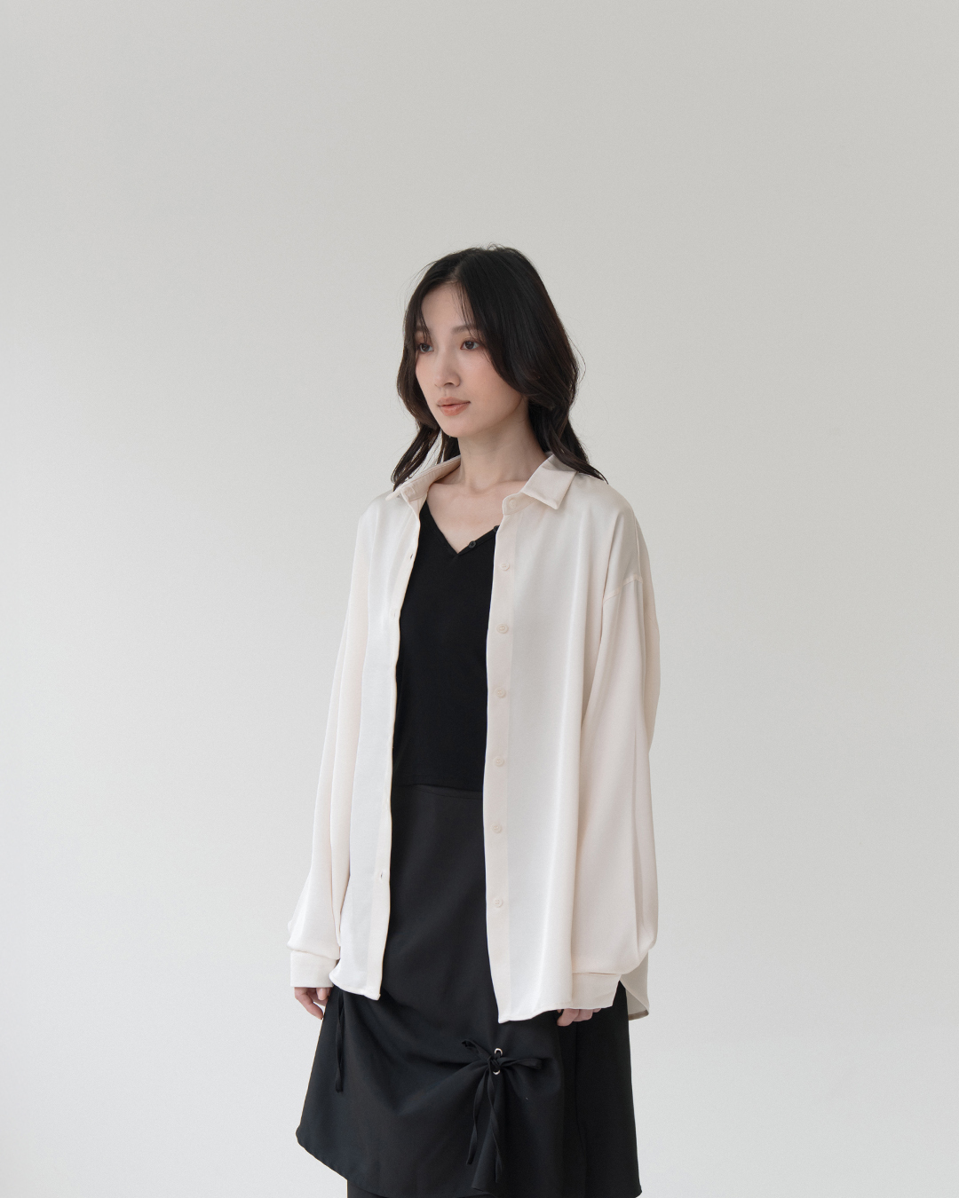 Textured satin wide-sleeved long-sleeved shirt - Mi Xing【01025791】in stock+pre-order