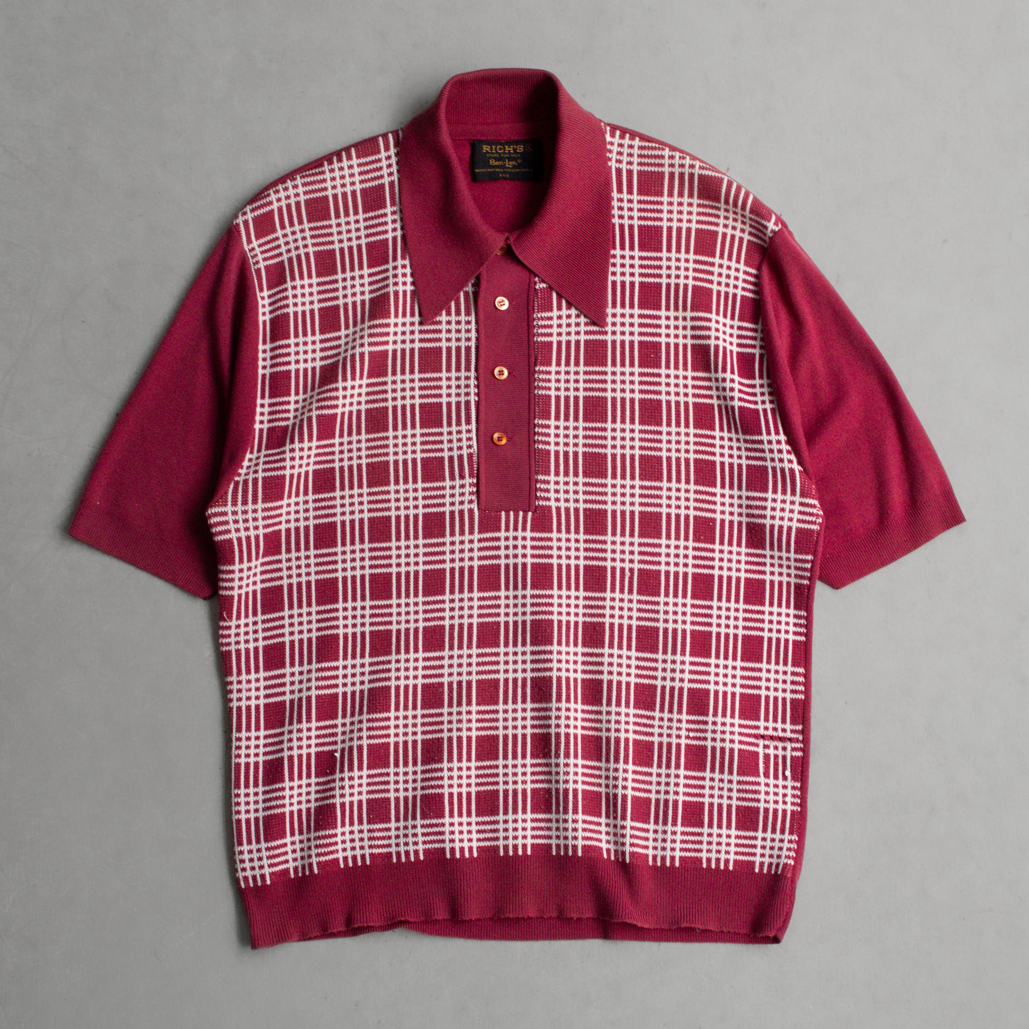 VINTAGE KNIT POLO SHIRT 美國 酒紅 格紋 針織 箭領 短袖 套頭衫