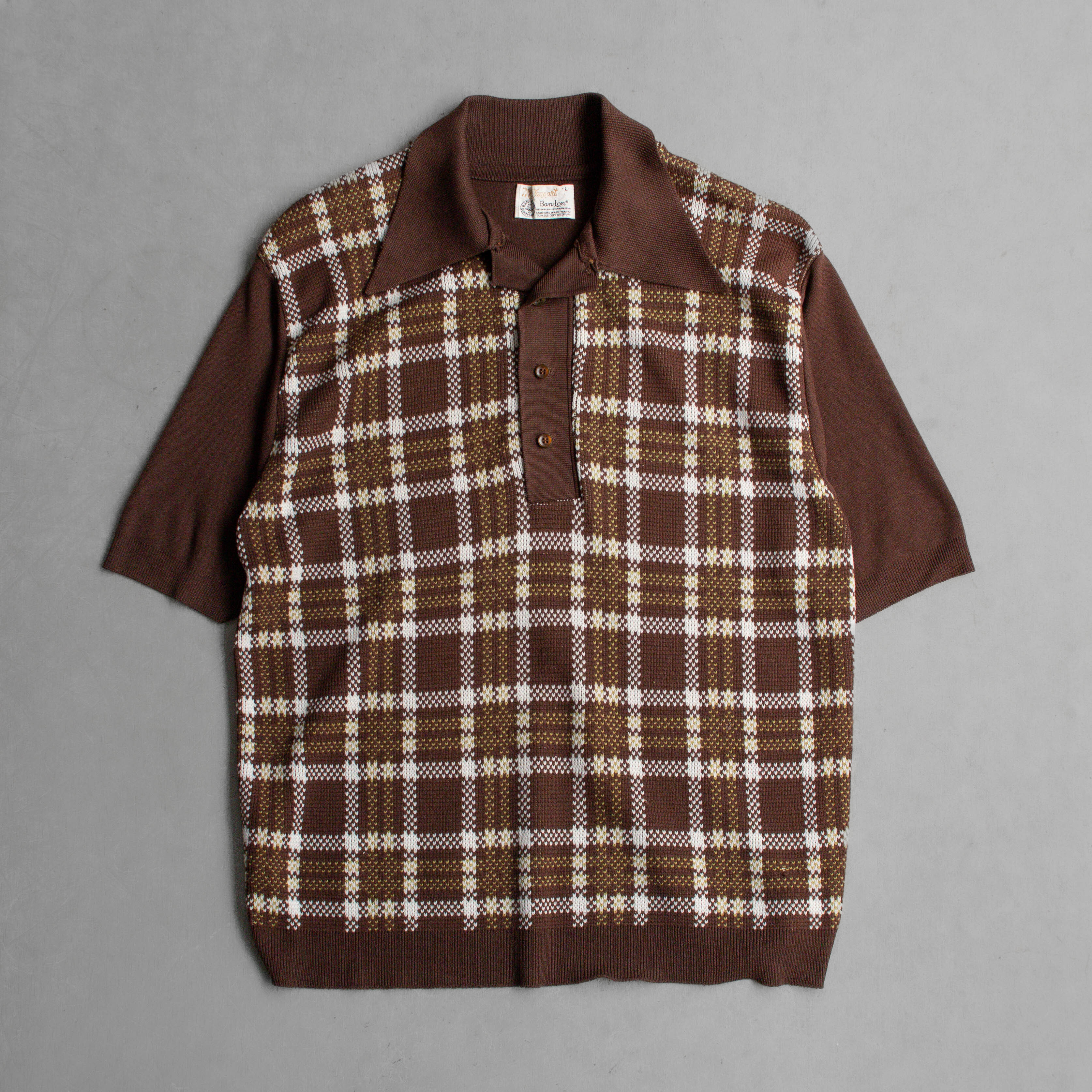 VINTAGE KNIT POLO SHIRT 美國 棕色 格紋 針織 箭領 短袖 套頭衫