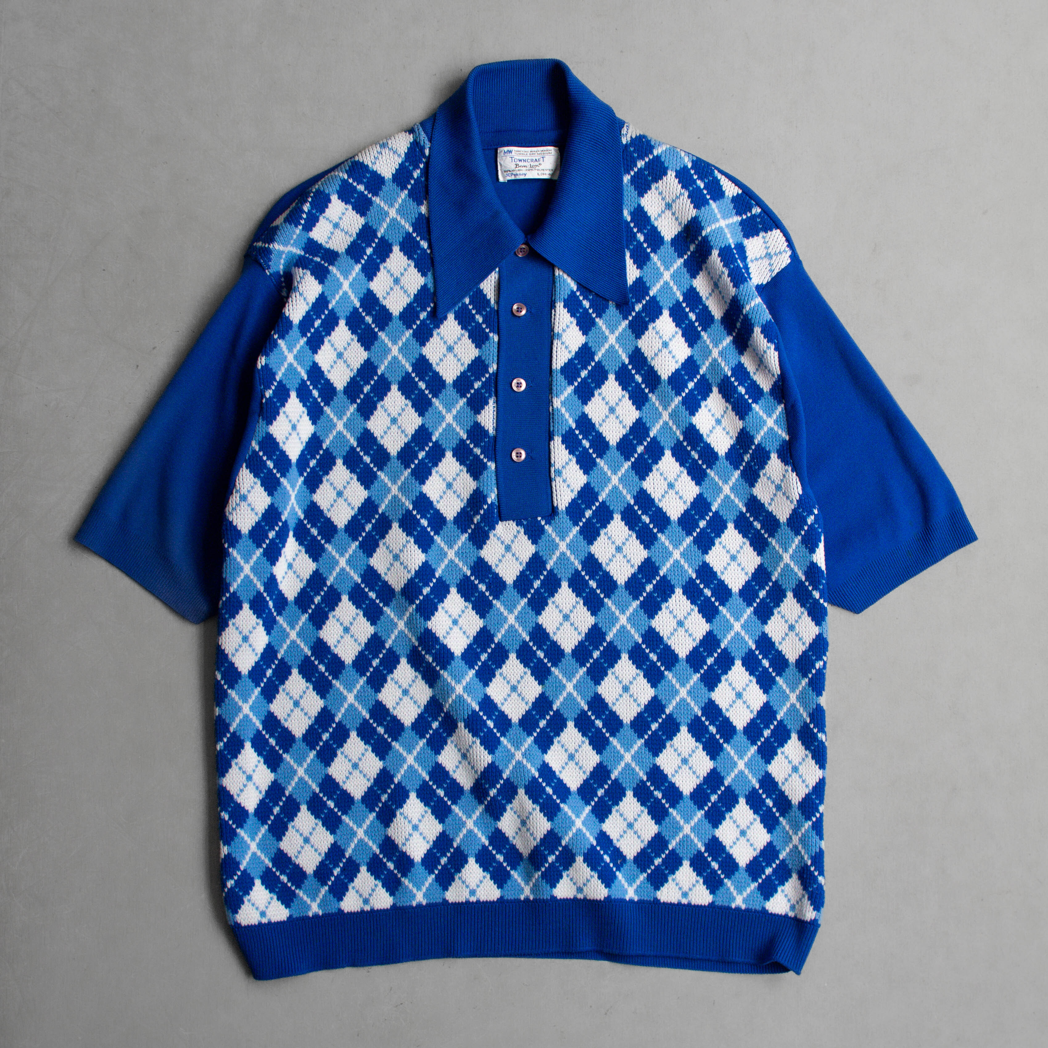 TOWNCRAFT KNIT POLO SHIRT 美國 藍色 格紋 針織 箭領 短袖 套頭衫