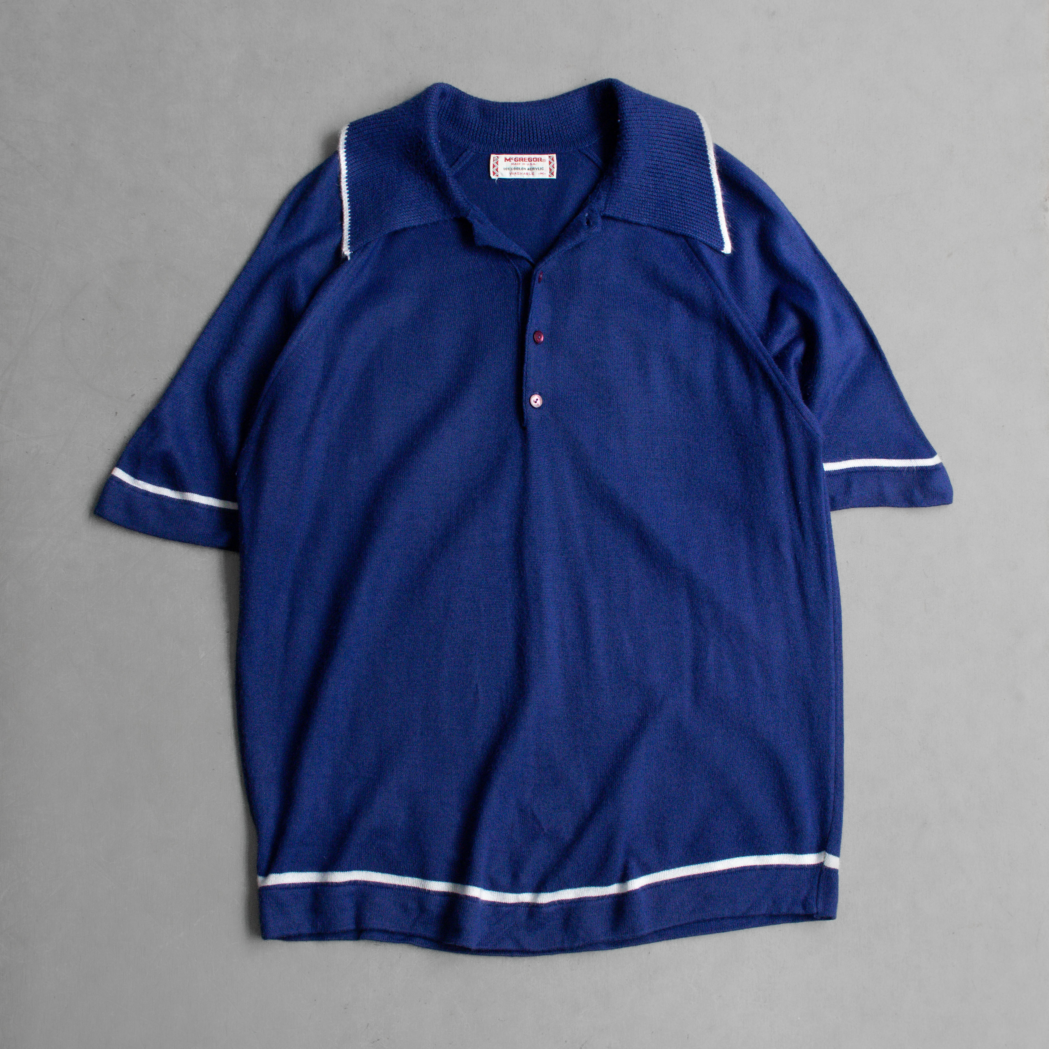MCGREGOR KNIT POLO SHIRT 美國製 深藍 滾邊 針織 箭領 短袖 套頭衫