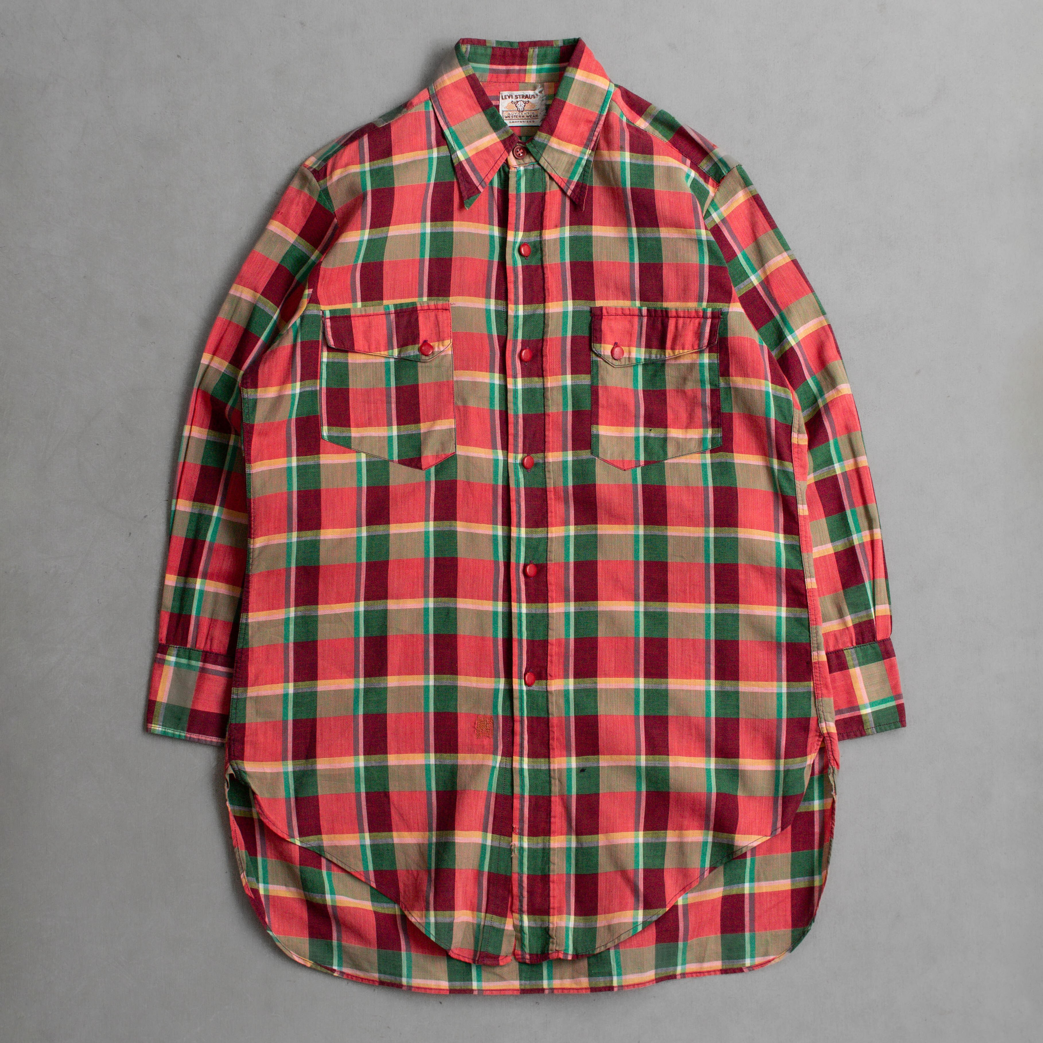 50S LEVIS WESTERN PLAID SHIRT 美國製 紅綠 格紋 西部 七分袖 襯衫