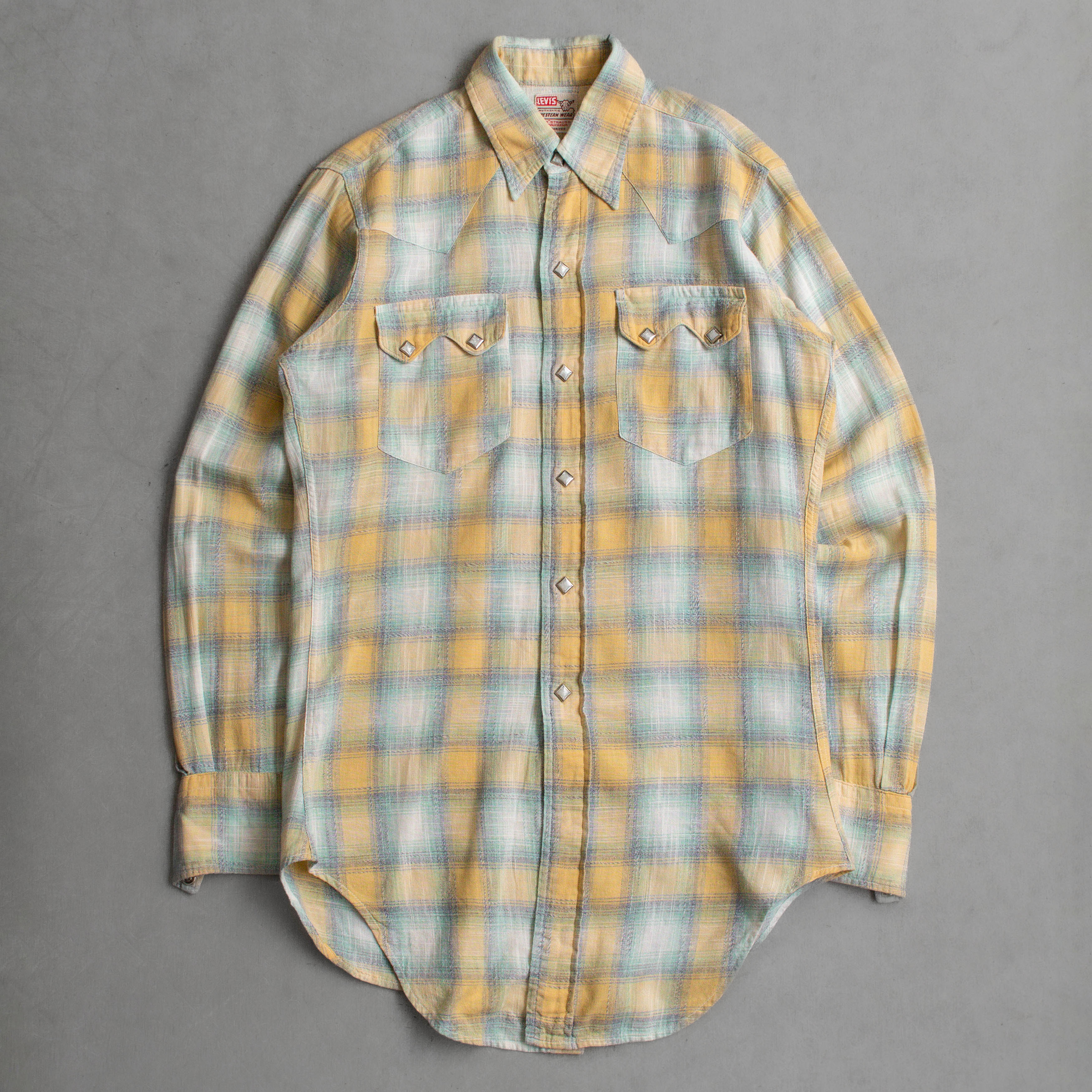 50-60S LEVIS WESTERN PLAID SHIRT 美國製 黃藍 格紋 西部 長袖 襯衫