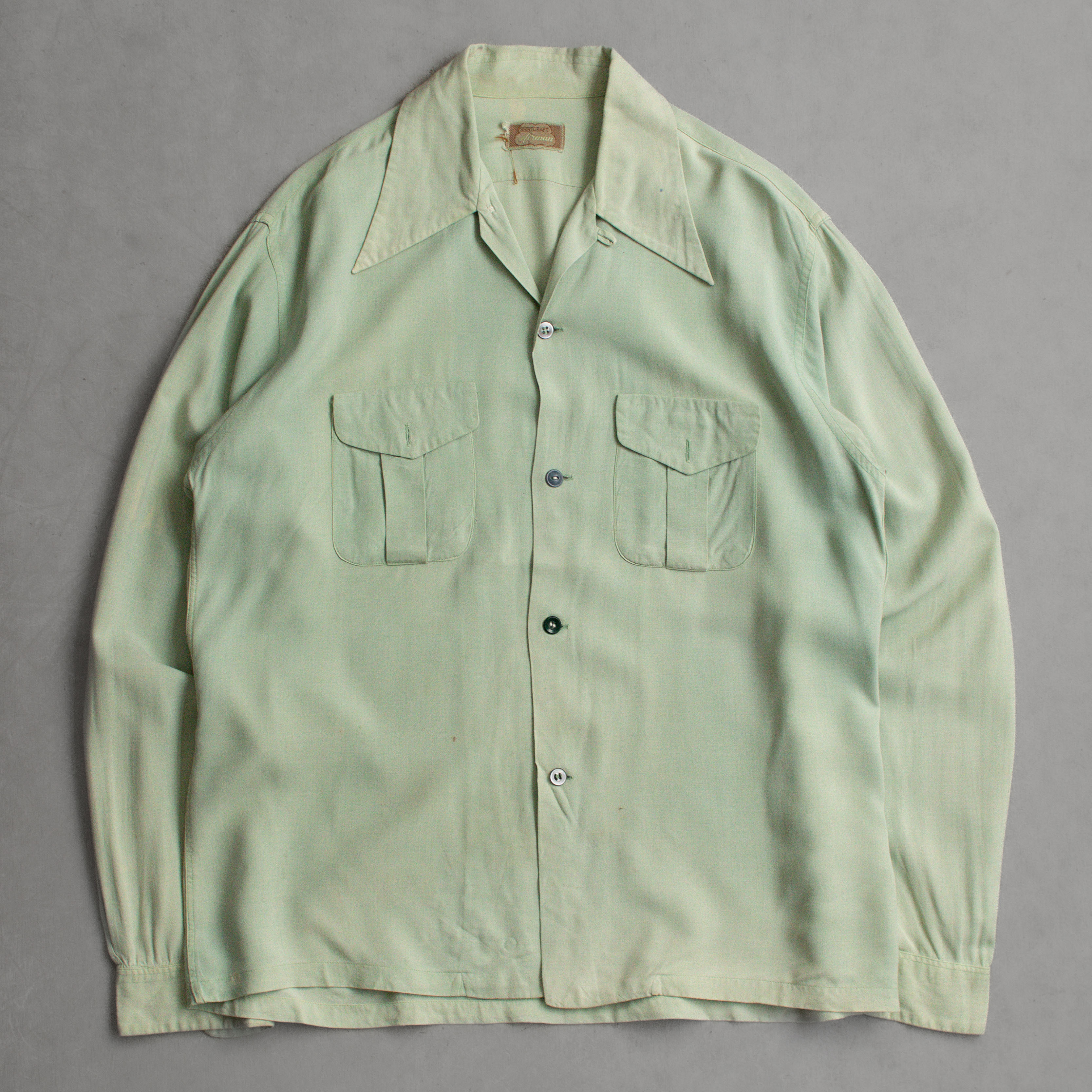 50S AIRMAN RAYON OPEN SHIRT 美國製 粉綠 嫘縈 開領 長袖 襯衫