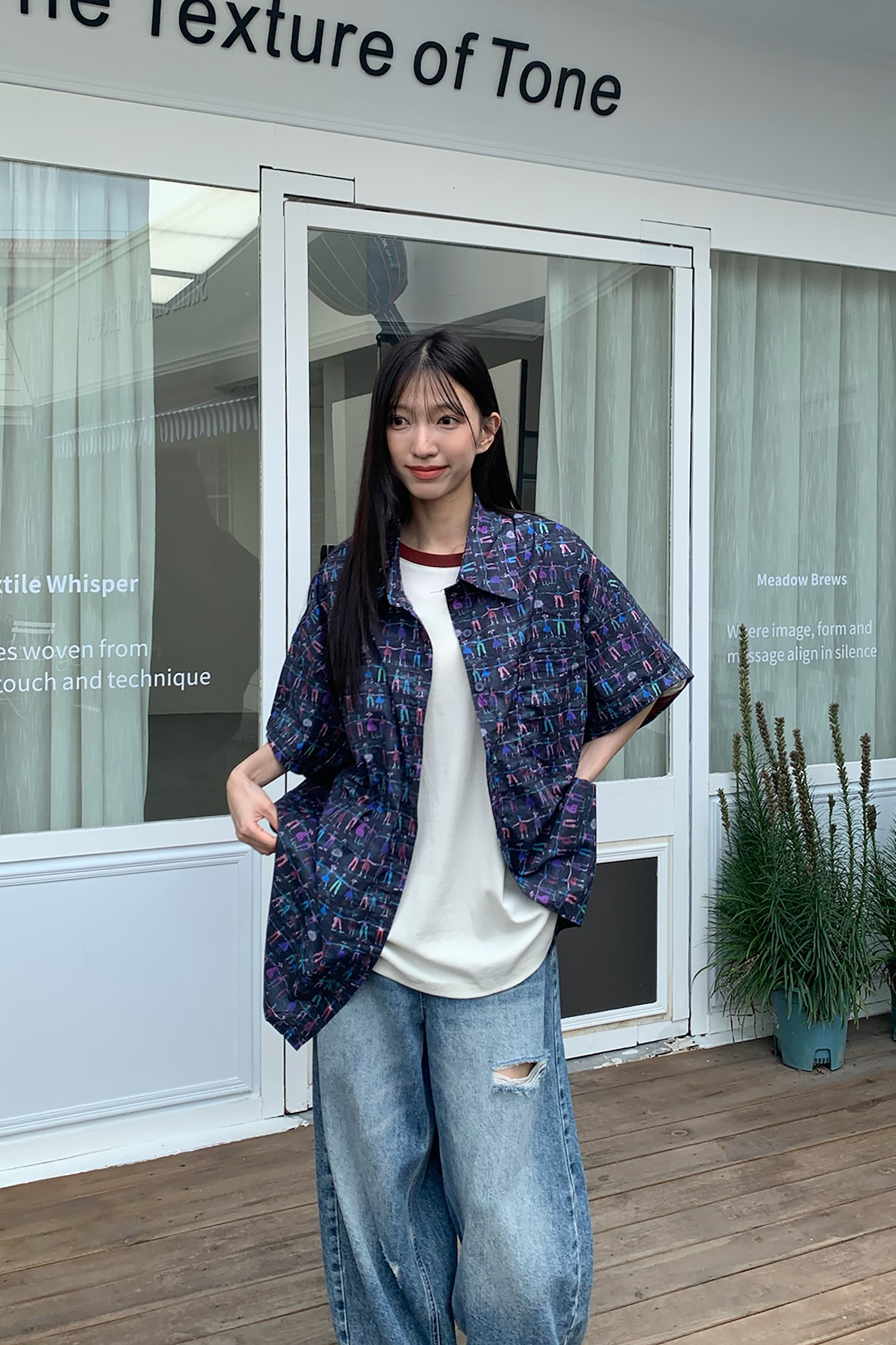 藝術小人物滿版短襯 黑色