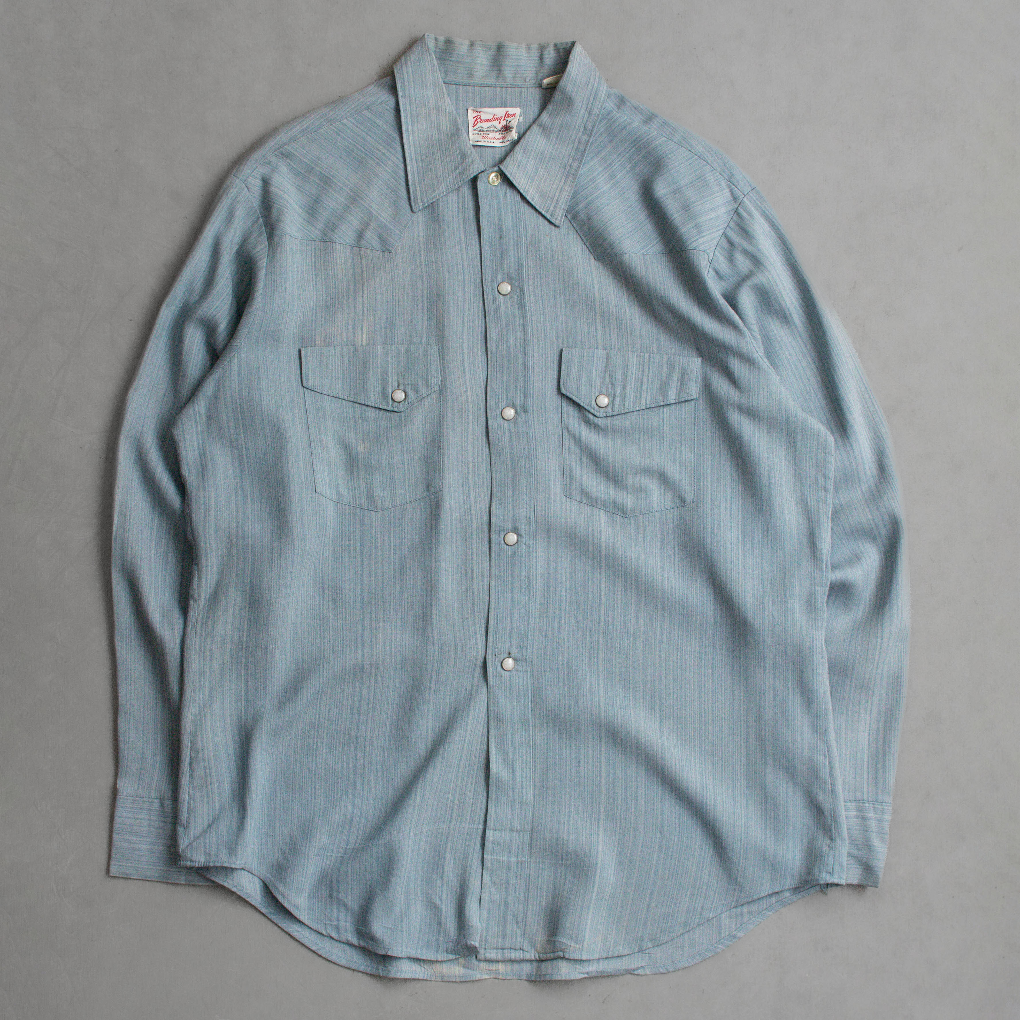 50-60S VINTAGE RAYON WESTERN SHIRT 美國製 淺藍 嫘縈 西部 長袖 襯衫