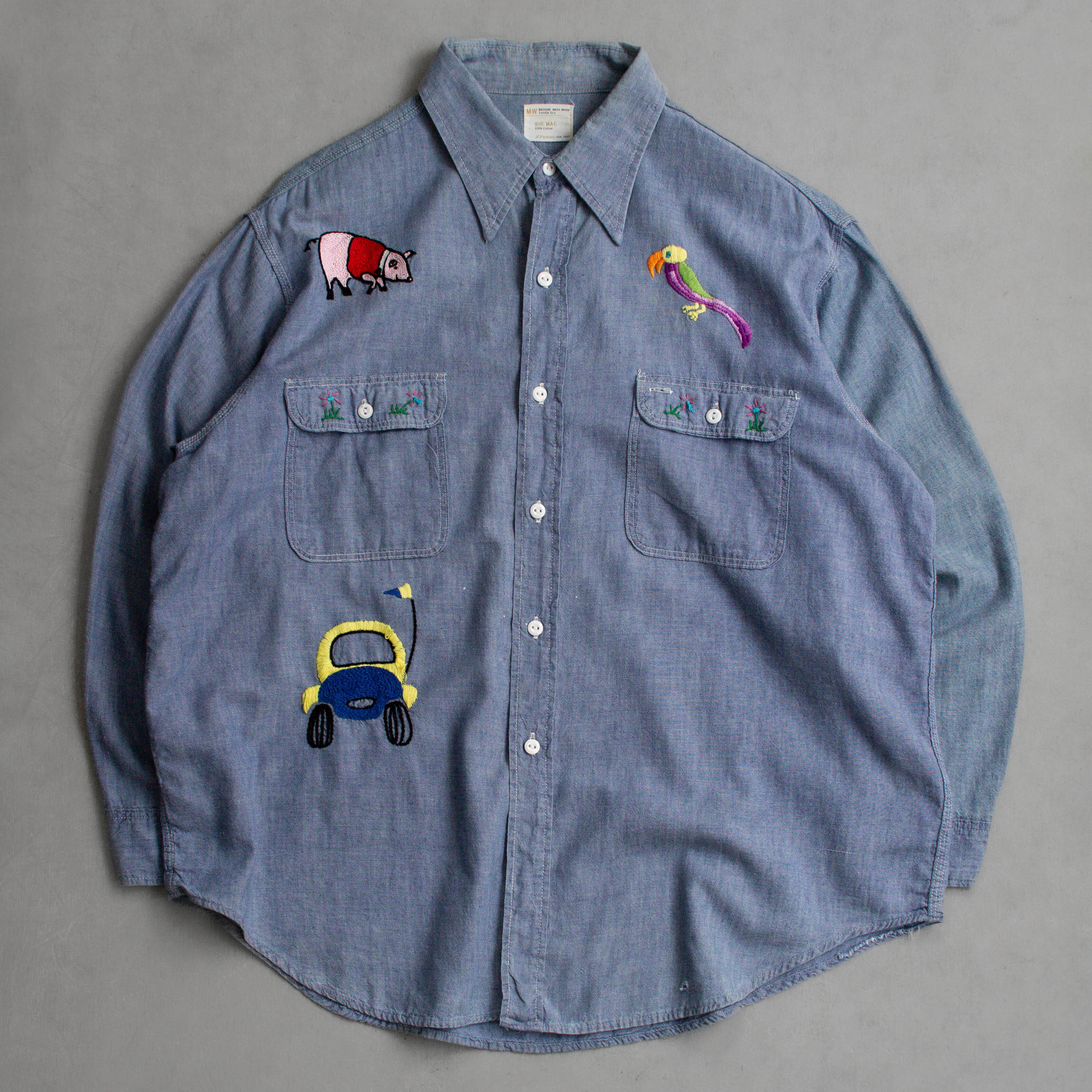 BIG MAC EMBROIDERY CHAMBRAY SHIRT 美國 純棉 刺繡 青年布 長袖 襯衫