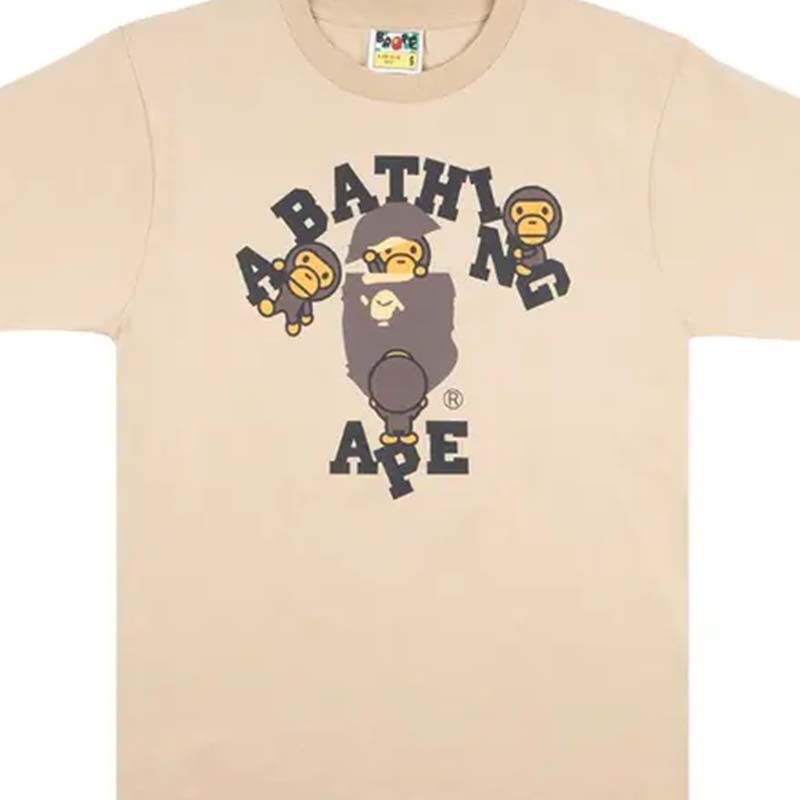 BAPE College Milo Tee 猿人 字母 短袖 卡其色 RAY-55 [台灣現貨]