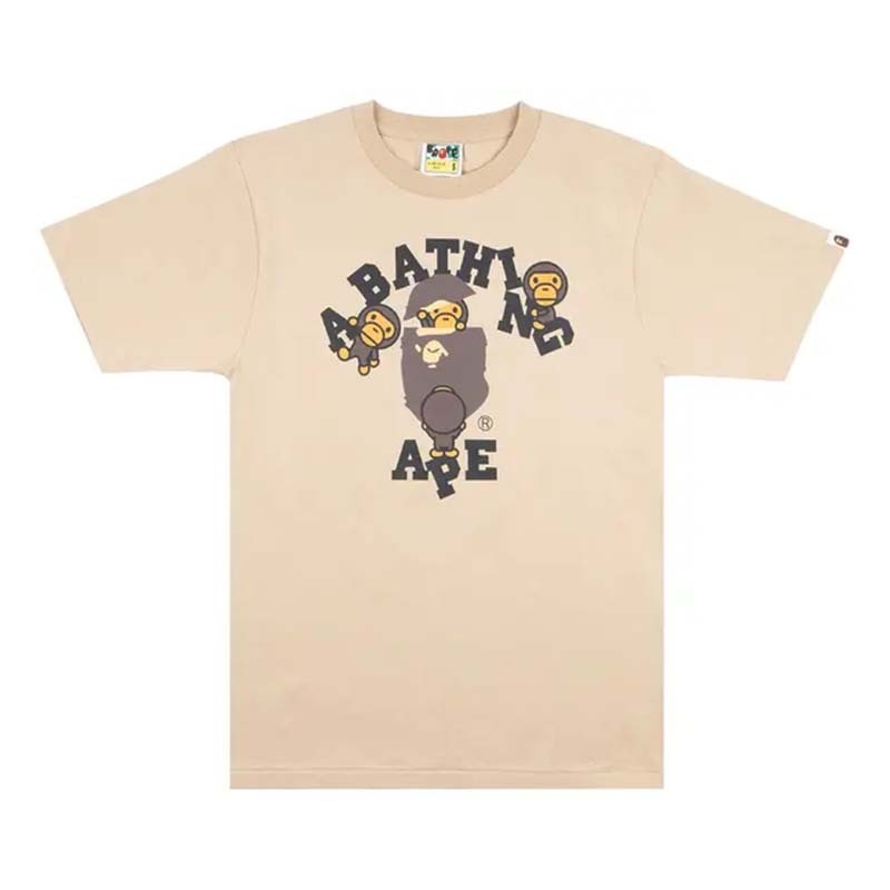 BAPE College Milo Tee 猿人 字母 短袖 卡其色 RAY-55 [台灣現貨]