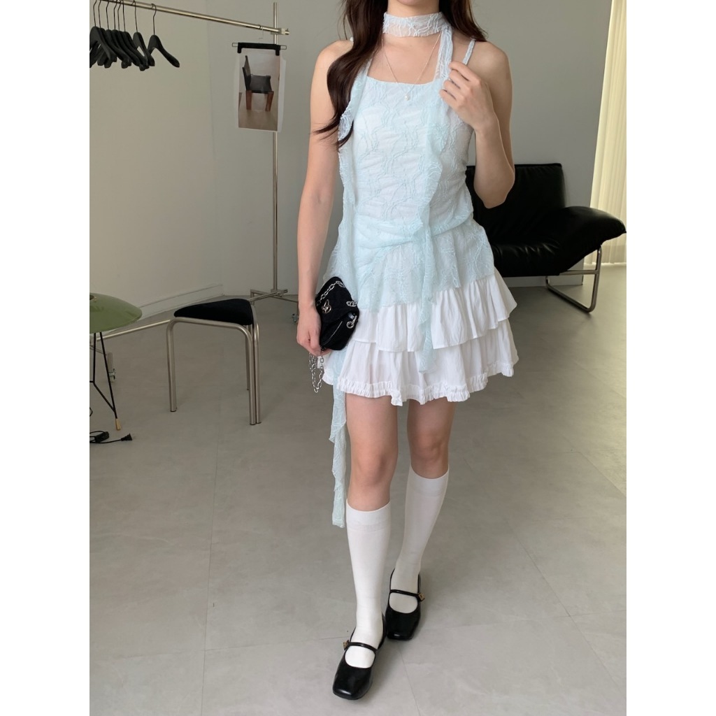 A28 仙女精緻感 蕾絲飄帶背心 附繞脖 #8556