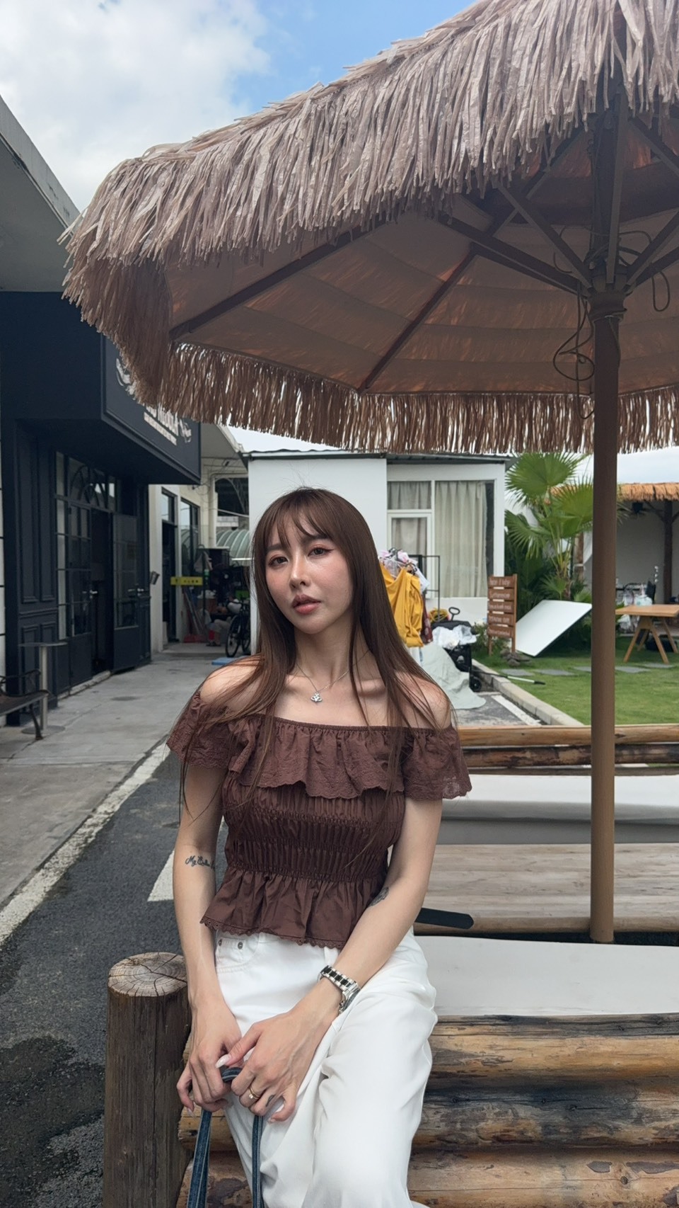 重工皺褶馬甲提花上衣