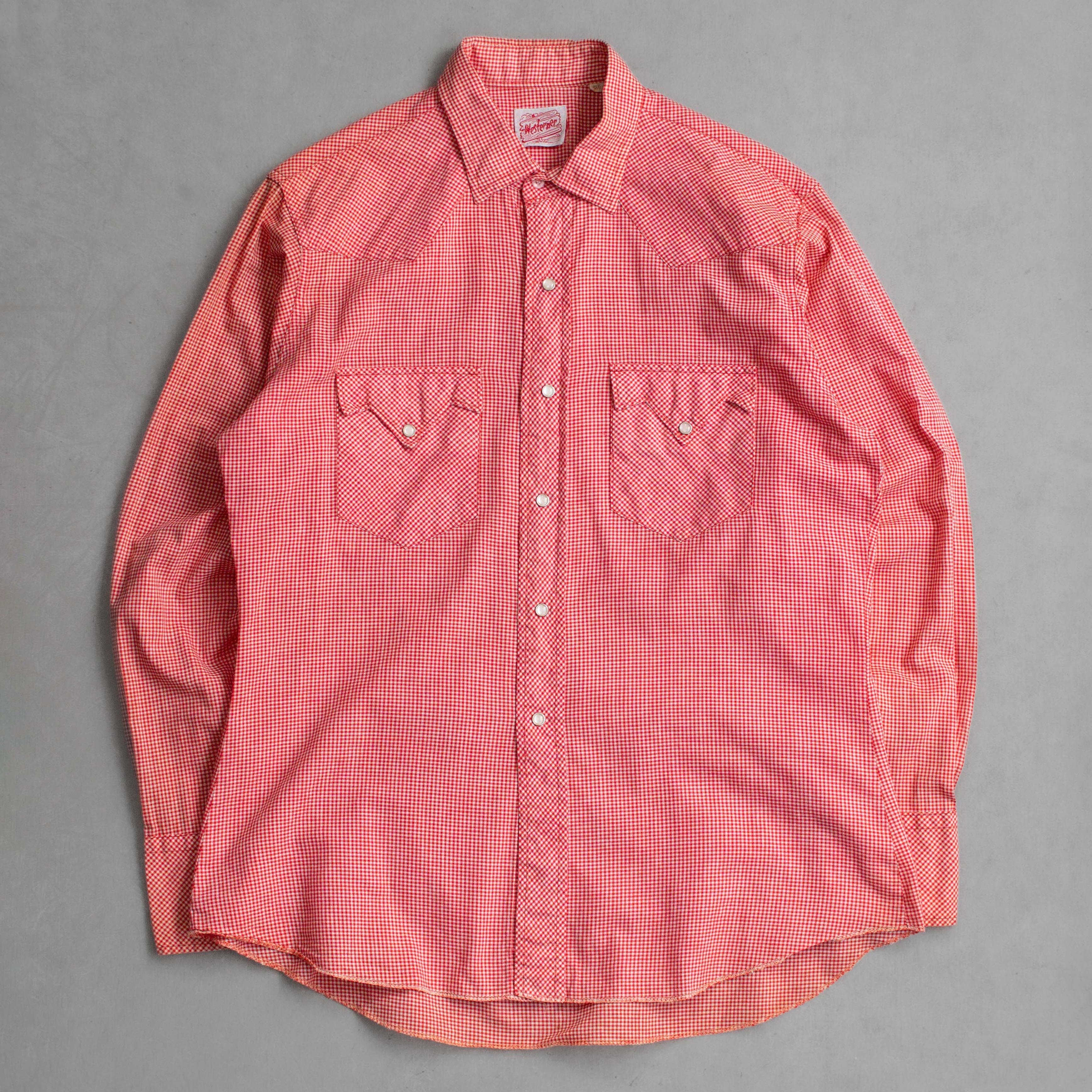VINTAGE GINGHAM PLAID WESTERN SHIRT 美國 紅白 格紋 西部 長袖 襯衫