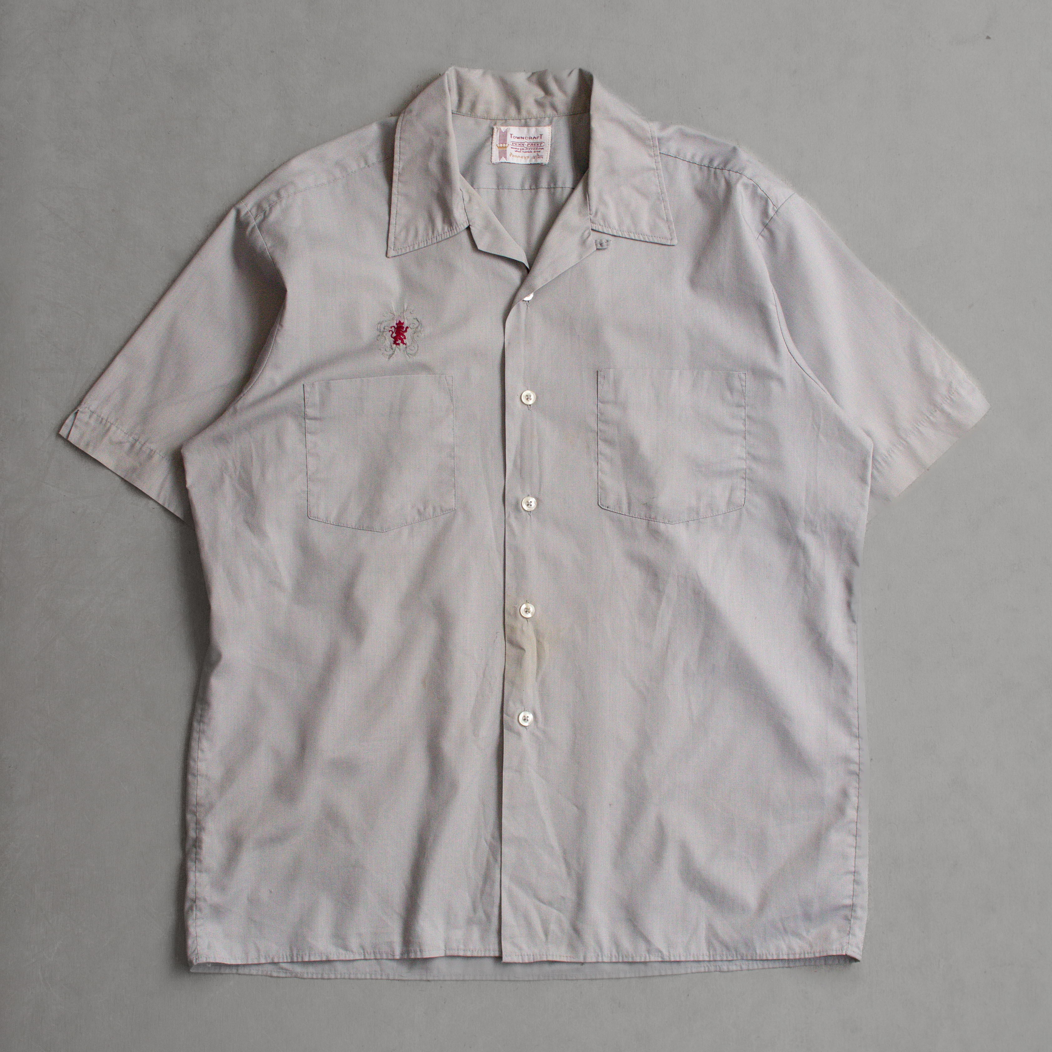 60-70S TOWNCRAFT OPEN COLLAR SHIRT 美國 灰色 素面 開領 短袖 襯衫