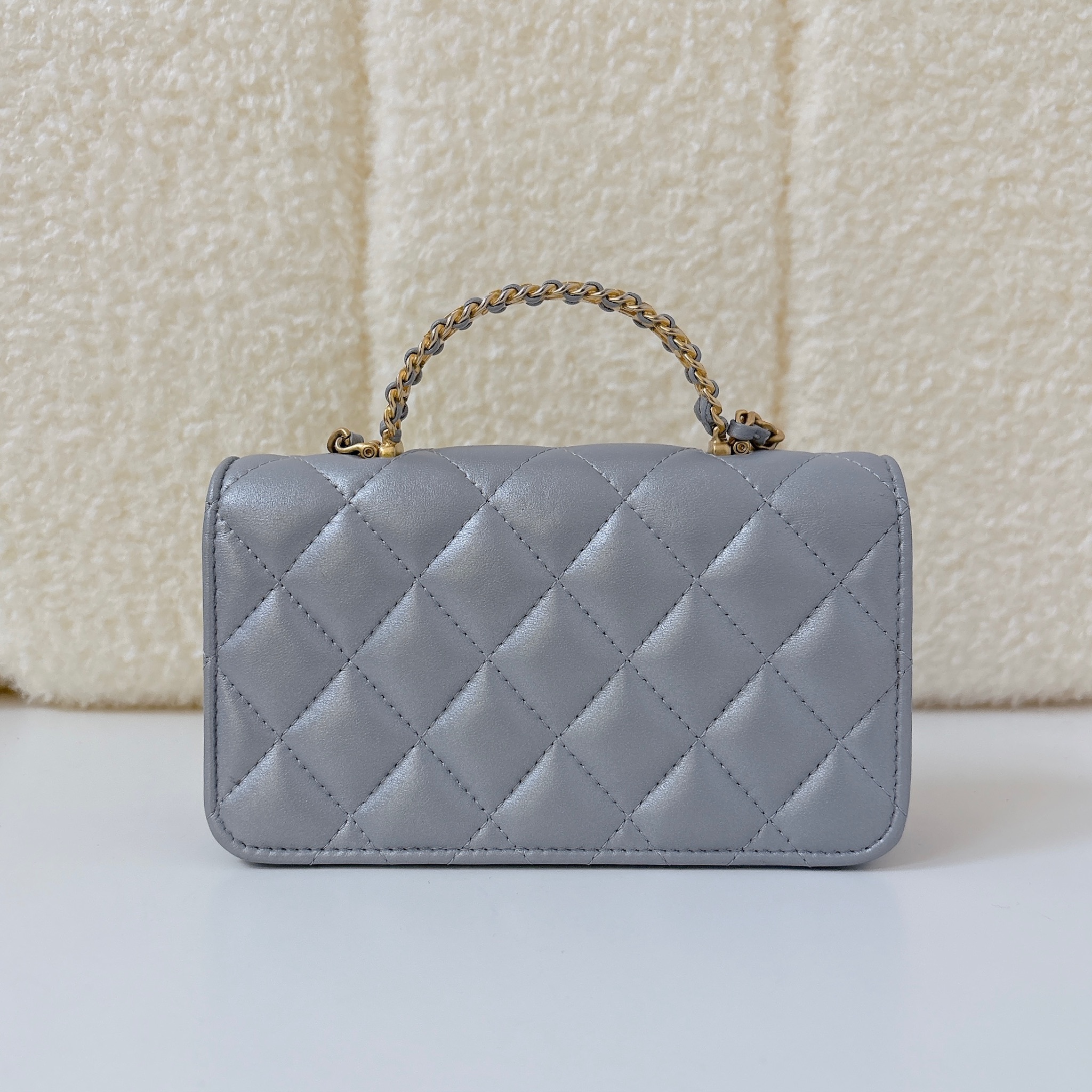 Chanel Woven Chain Top Handle Flap Bag - Metallic Grey / GHW