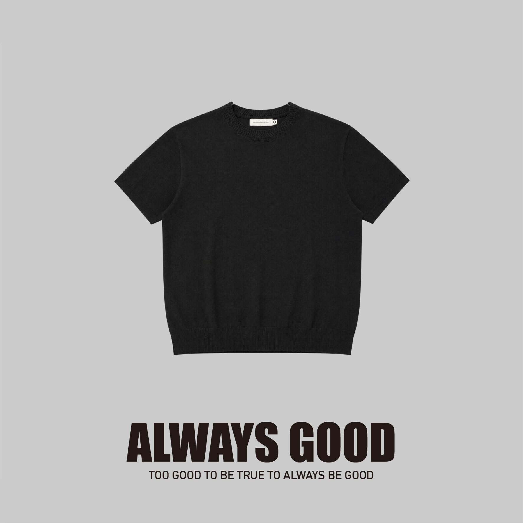『Always_Good』針織 微高領 透氣 合身 短TEE
