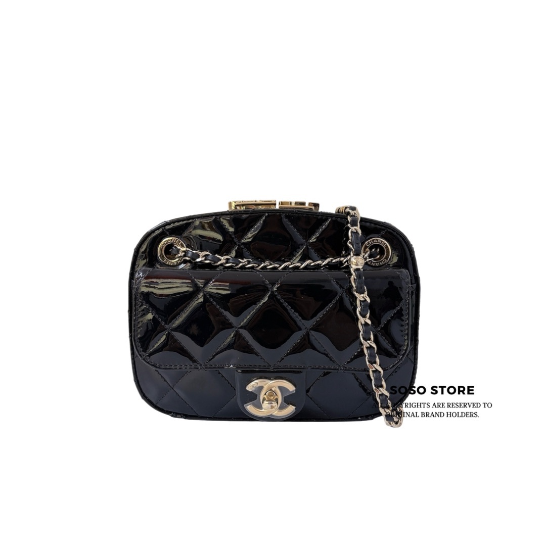 Chanel Matelasse Mini Camera Case Bag - Black / GHW