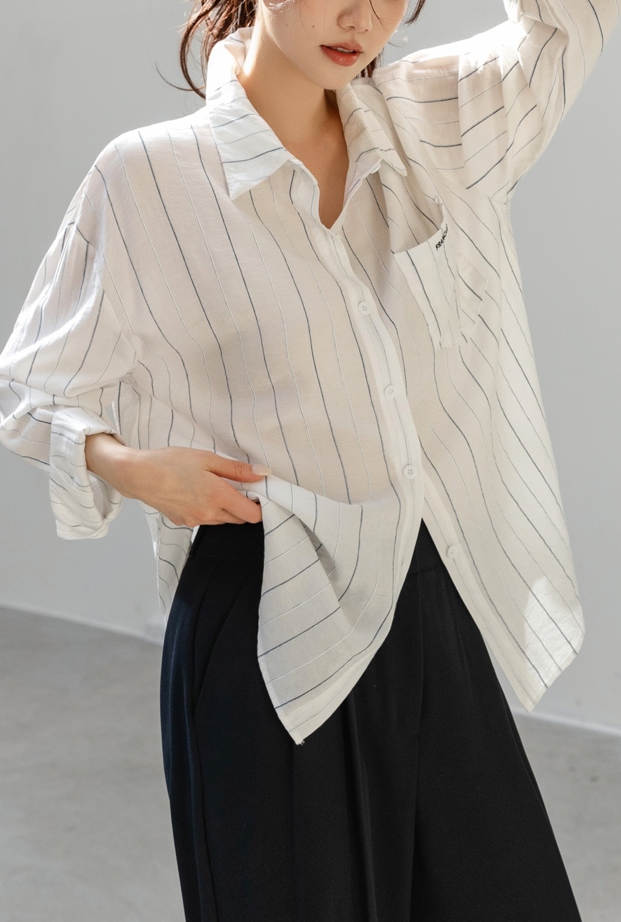 FRENCHCHIC 人造絲條紋襯衫