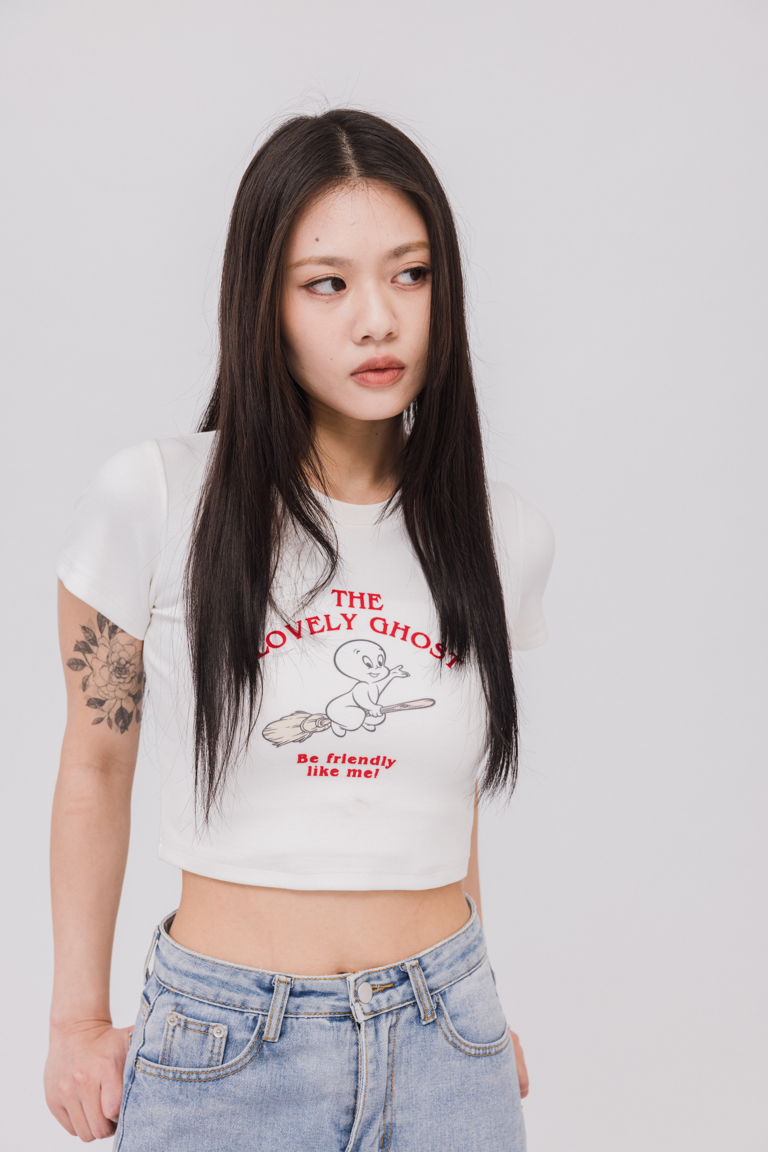 Casper 鬼馬小精靈 經典印花短版柔膚T- 白