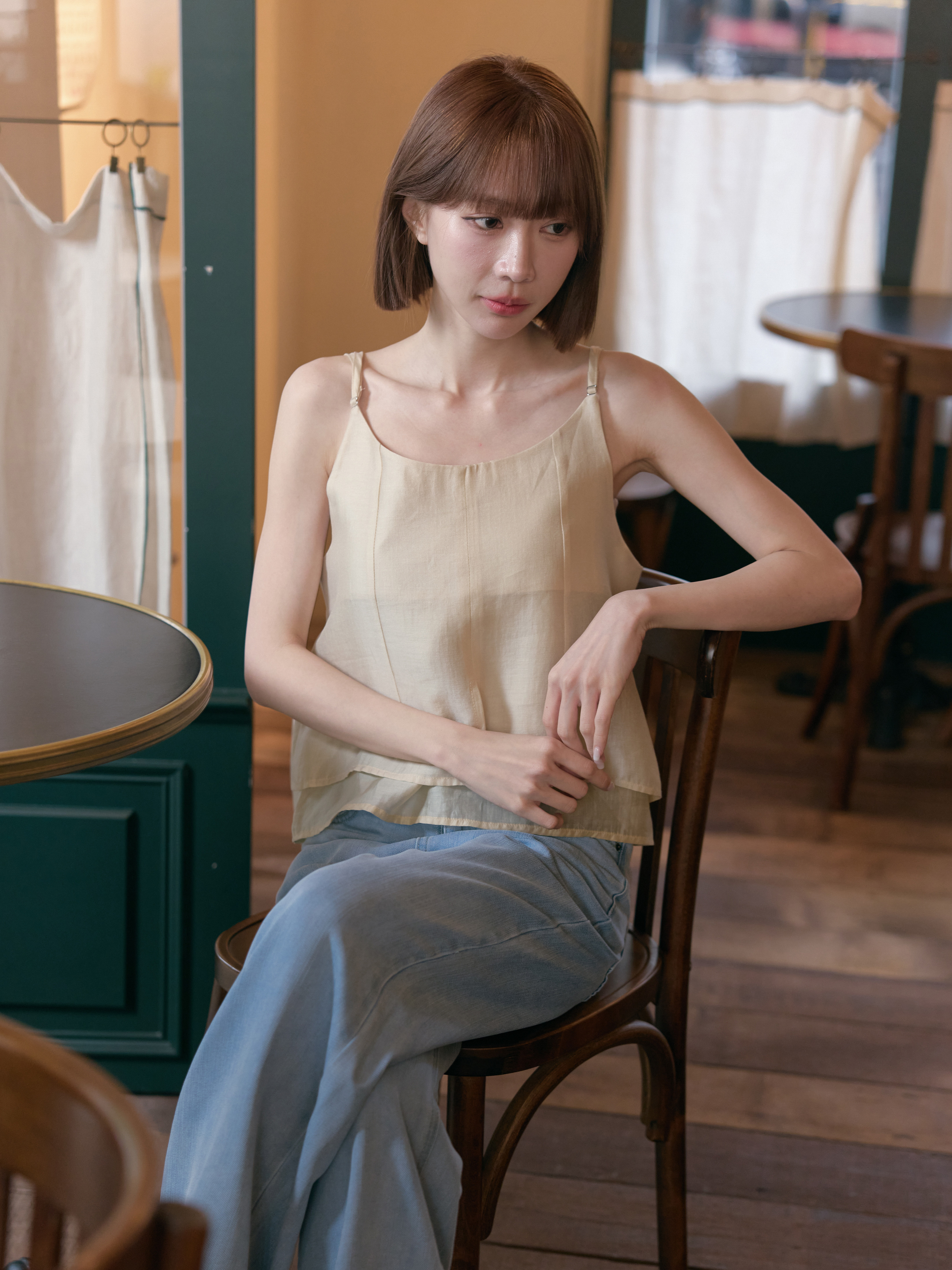 Subtle Gloss Double-Layer Spaghetti Strap Top