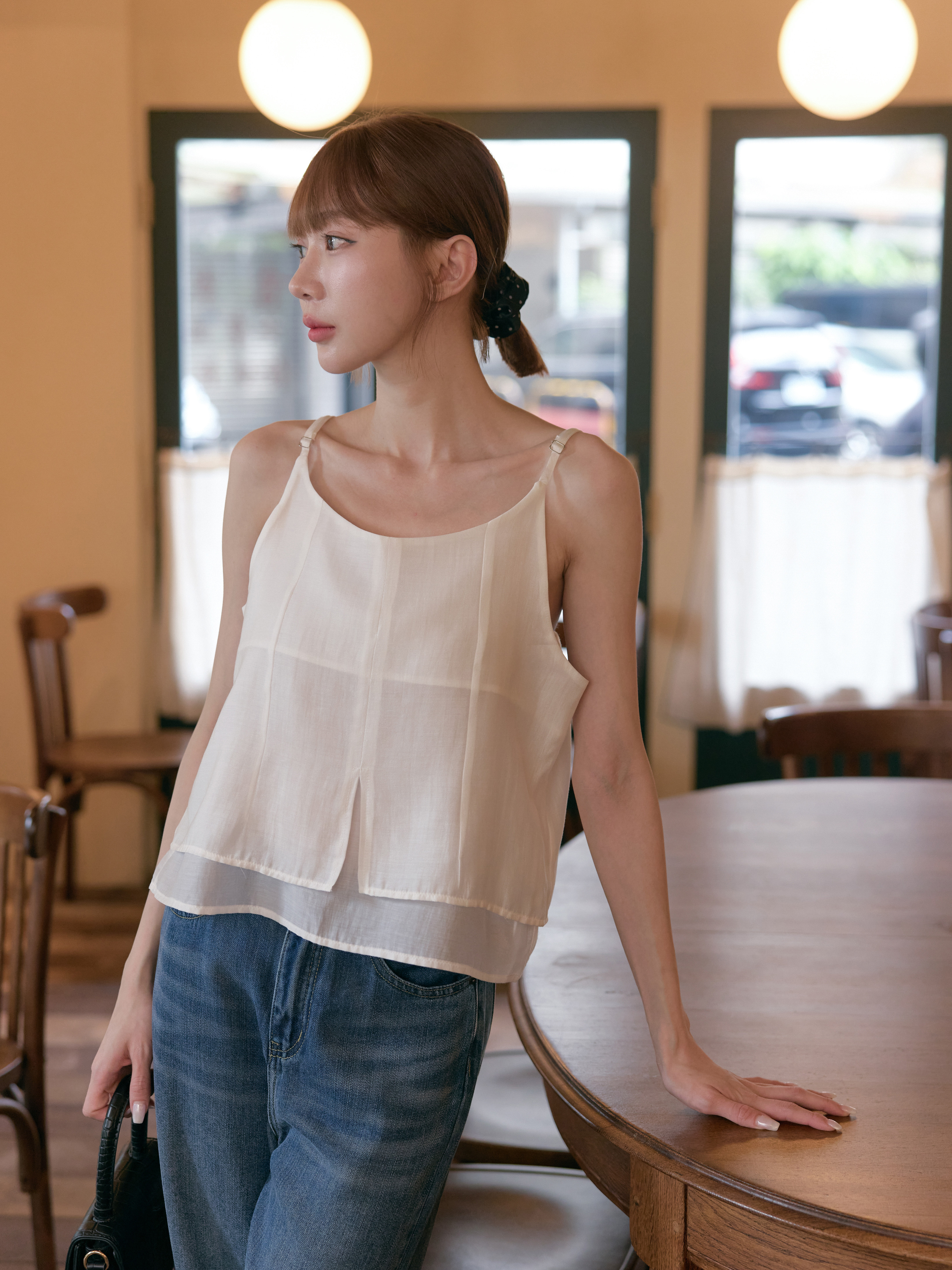 Subtle Gloss Double-Layer Spaghetti Strap Top
