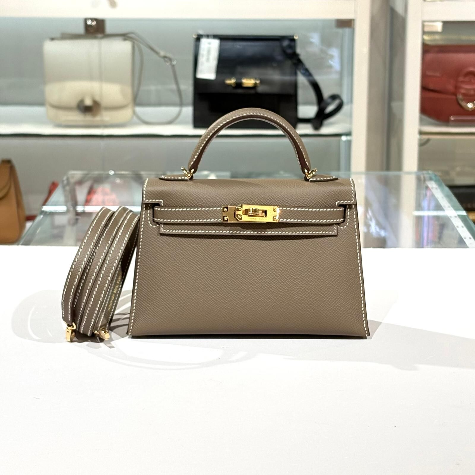 G刻新鮮單 !!! 全新HERMES MINI KELLY 二代 ETOUPE EPSOM GHW 大象灰金扣 #愛馬仕手袋 #BRAND NEW #香榭站正品