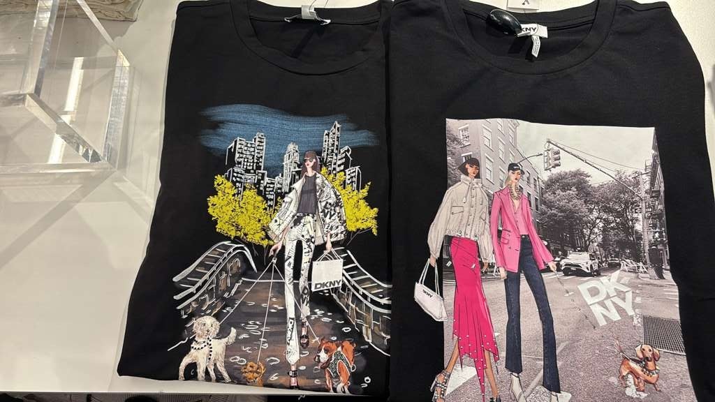 ZR007 DKNY 黑色都市街景插画圓領印花短袖TEE