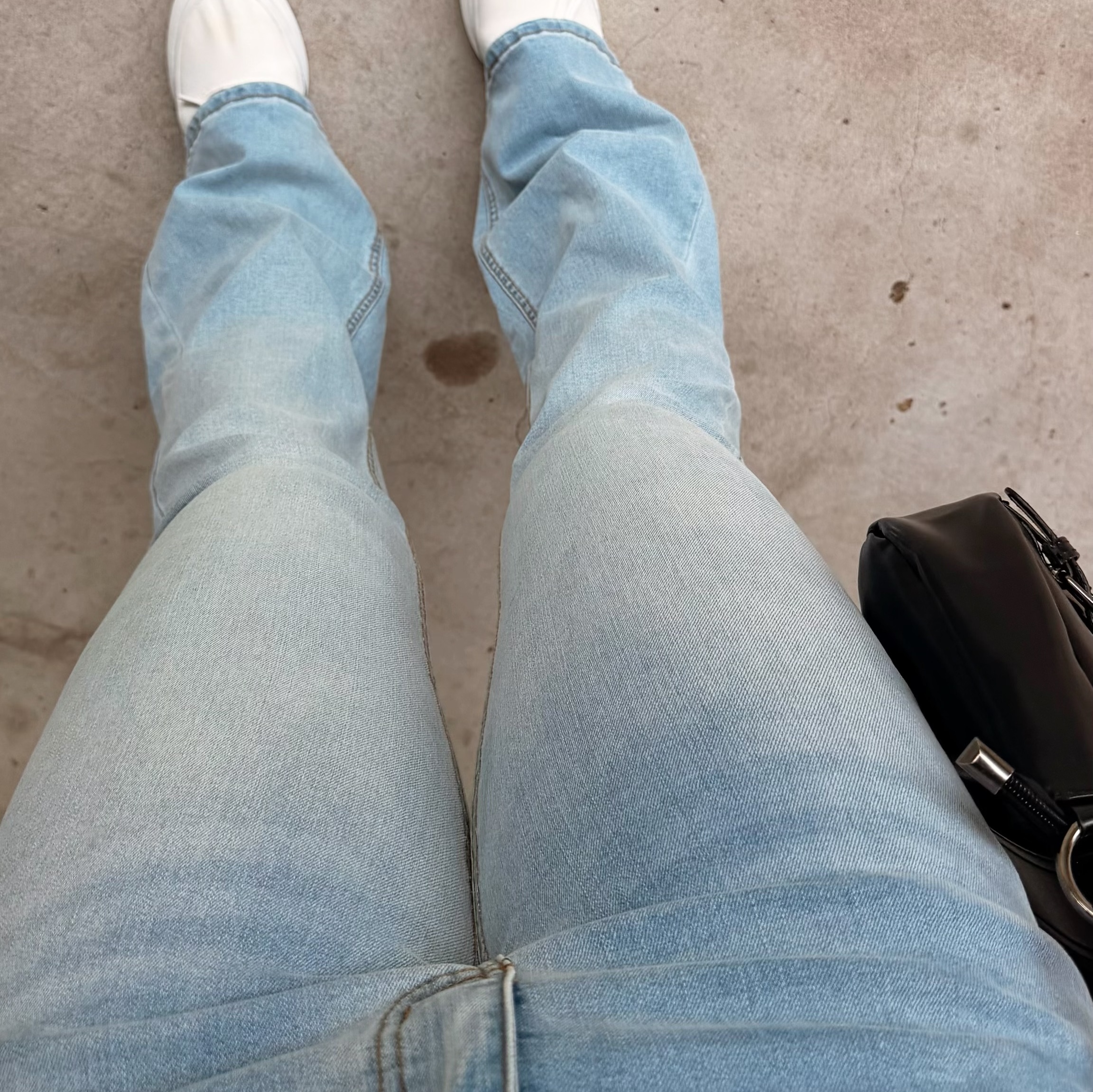 淺藍復古低腰牛仔喇叭褲