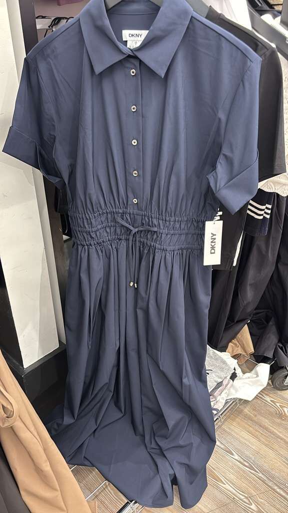 ZR019 DKNY 深藍色短袖束腰連身裙