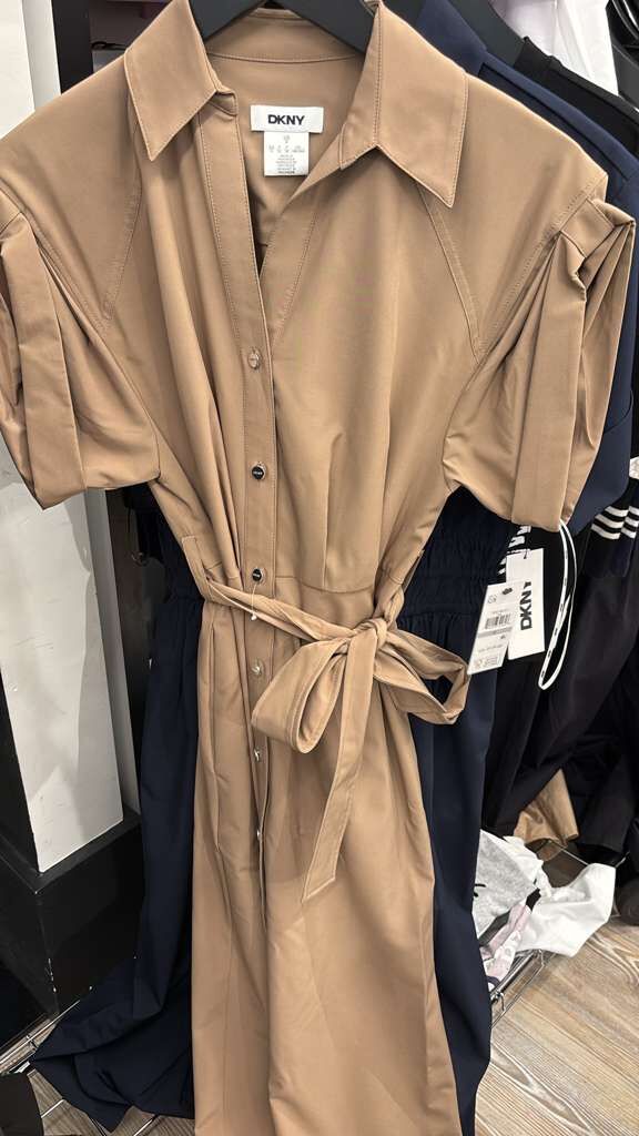 ZR020 DKNY 杏色短袖綁腰連身裙