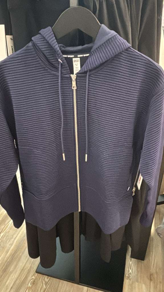 ZR036 DKNY 藍色立體間條拉鏈連帽長袖外套