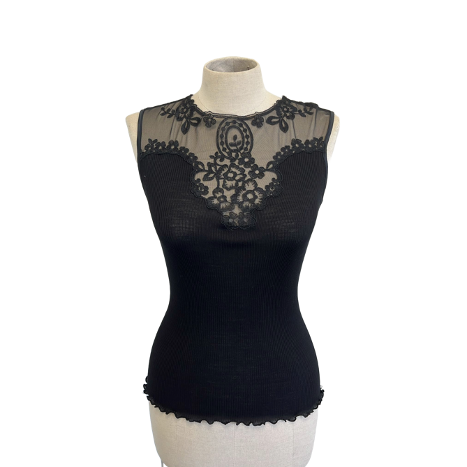 1BG0515-069 [BOGLIETTI] Babila 精緻刺繡薄紗吊帶背心 102 黑色 #FRB342 (EU)