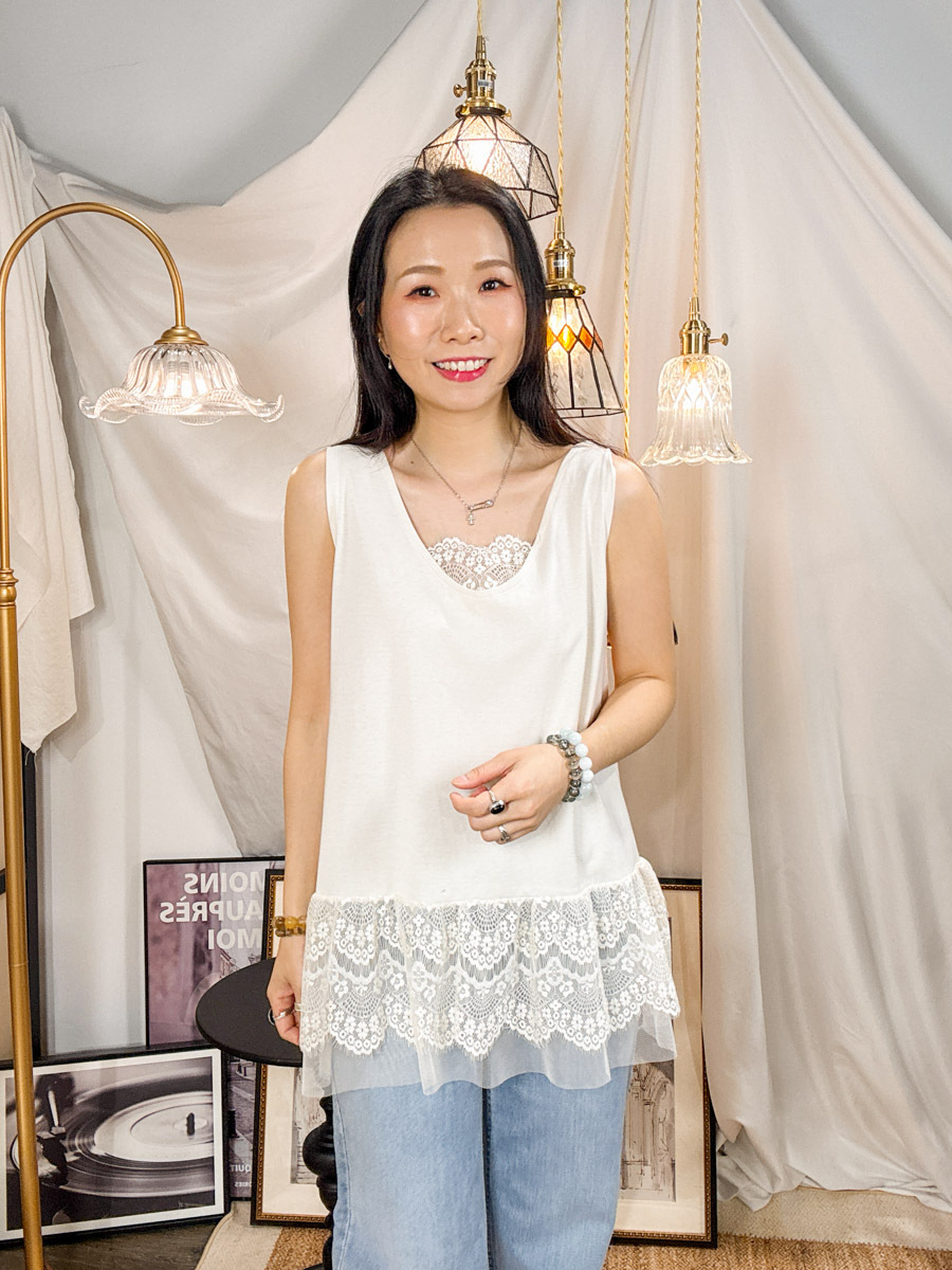 【多買多優惠】領位 下擺LACE網布．COTTON料 背心【不設退換】