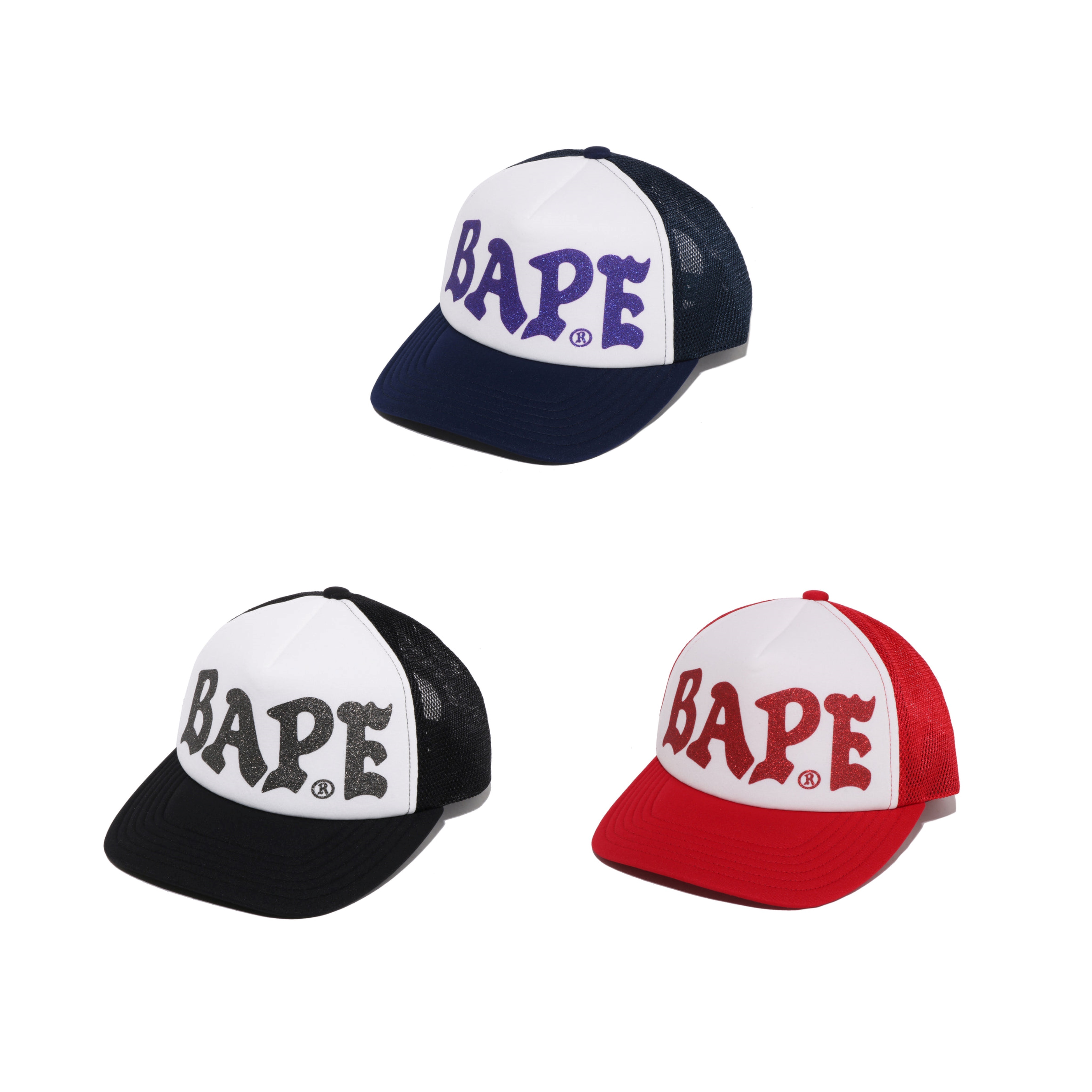 2026SS A BATHING APE BAPE BAPE GLITTER PRINT MESH CAP 亮片 網帽 現貨 1M30180002