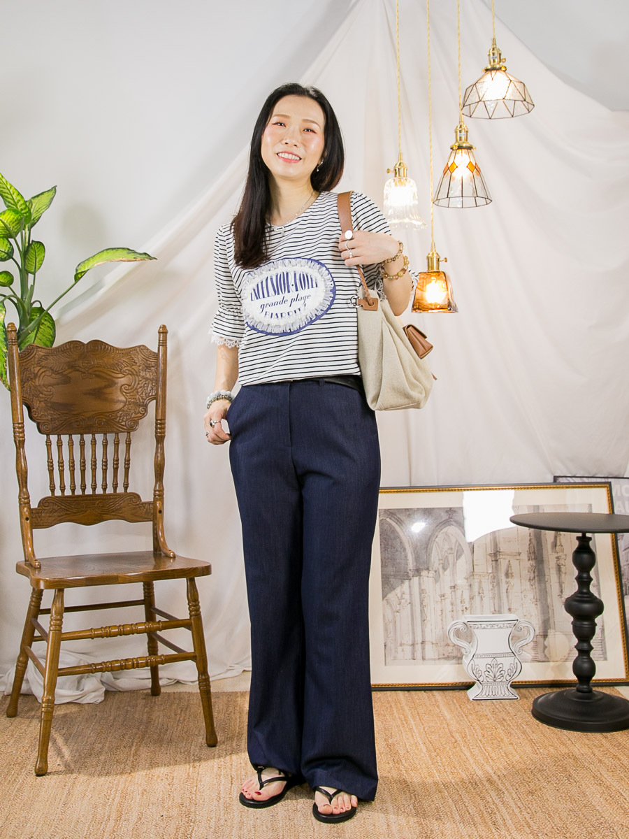 【15/5-17/5 限時優惠】胸位英文字PRINT．網布RUFFLE釘珍珠．橫間COTTON料TOP