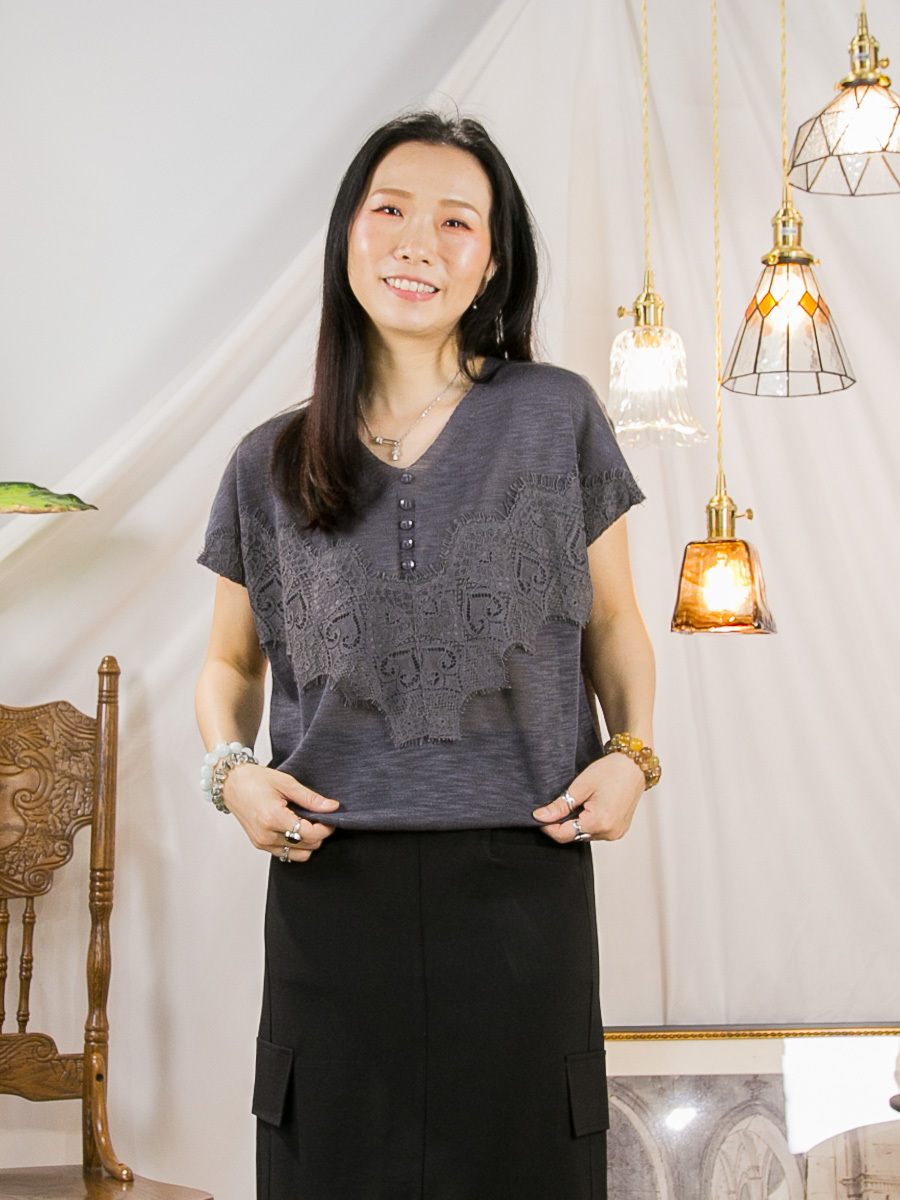 【15/5-17/5 限時優惠】V領位釘鈕．胸位LACE．線仔料TOP