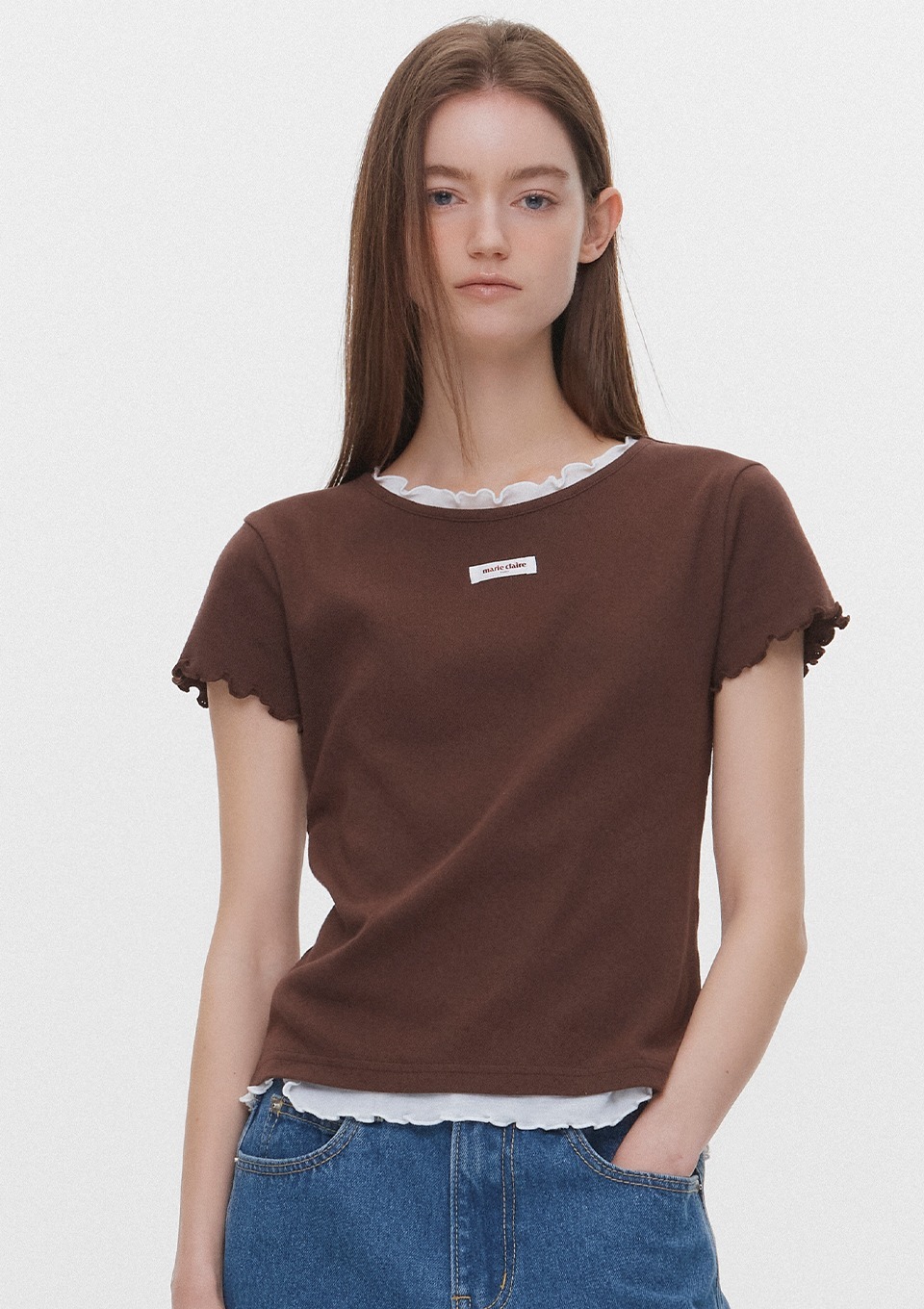 Marie Claire｜Label punching layered T-shirt (4colors)