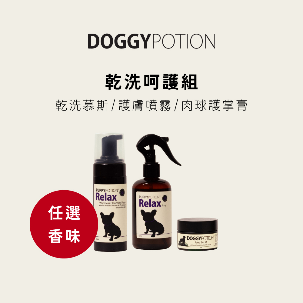 [免運] 乾洗呵護組 - 乾洗慕斯+護膚噴霧+肉球護掌膏｜DOGGYPOTION