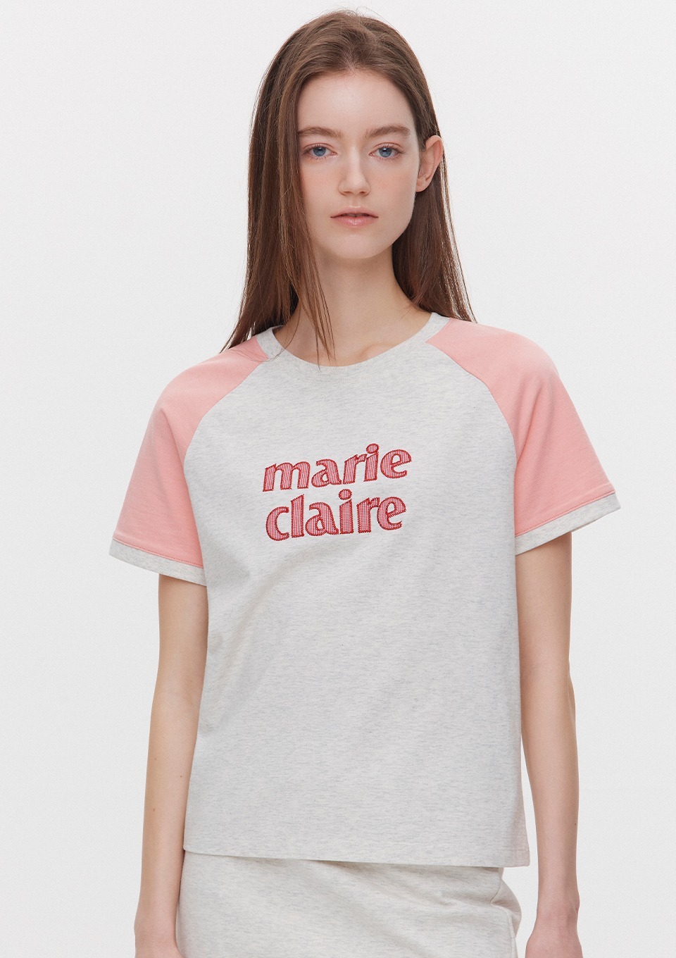 Marie Claire｜Colorblock Patch Raglan T-shirt (3colors)