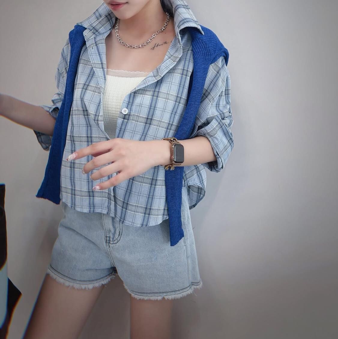 【可甜可鹹的命定格紋拼接襯衫】(現貨)