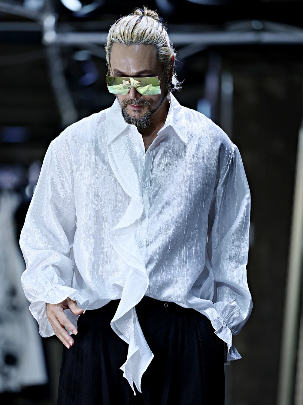 Long ruffled silk shirt
